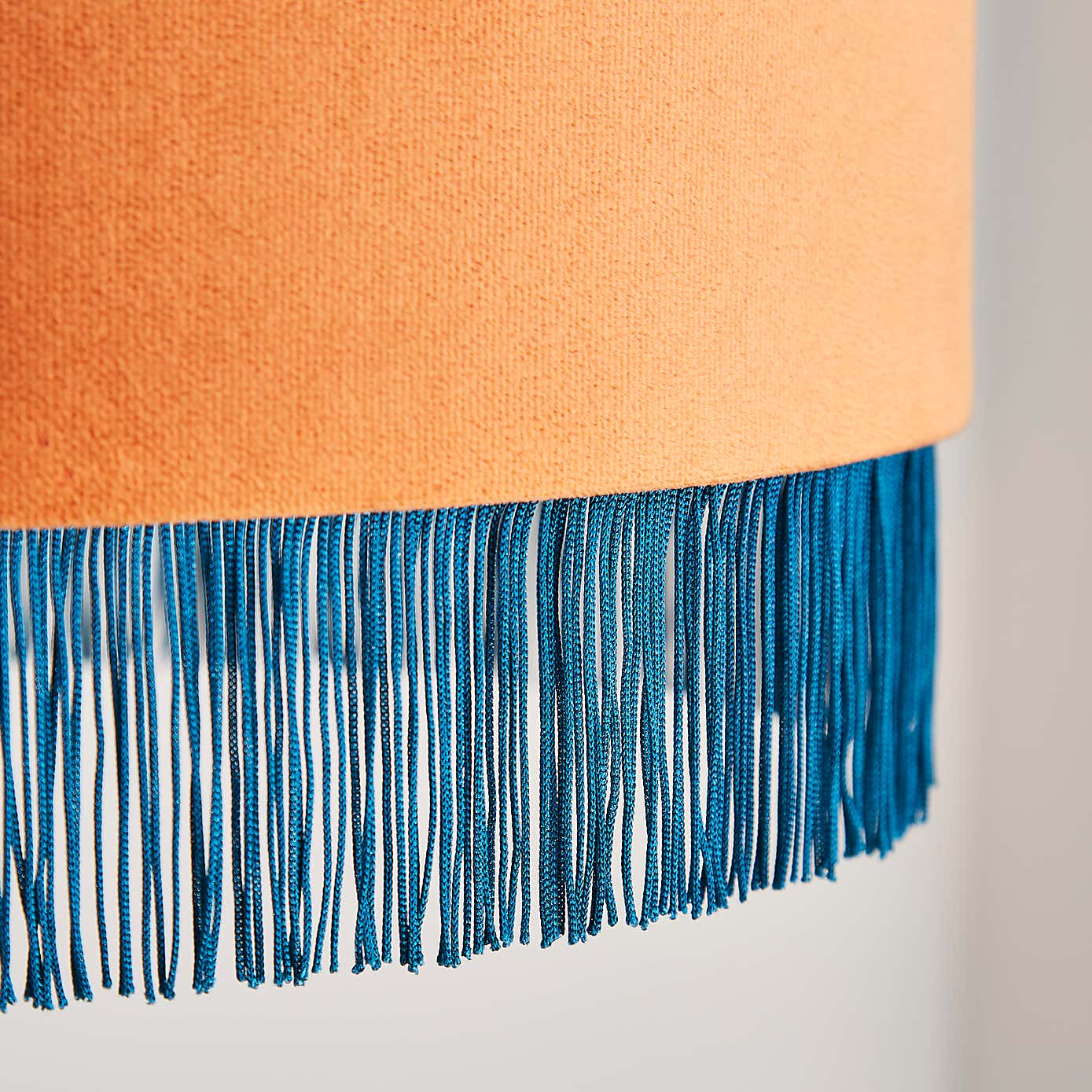 Fringed Velvet Drum Lamp Shade