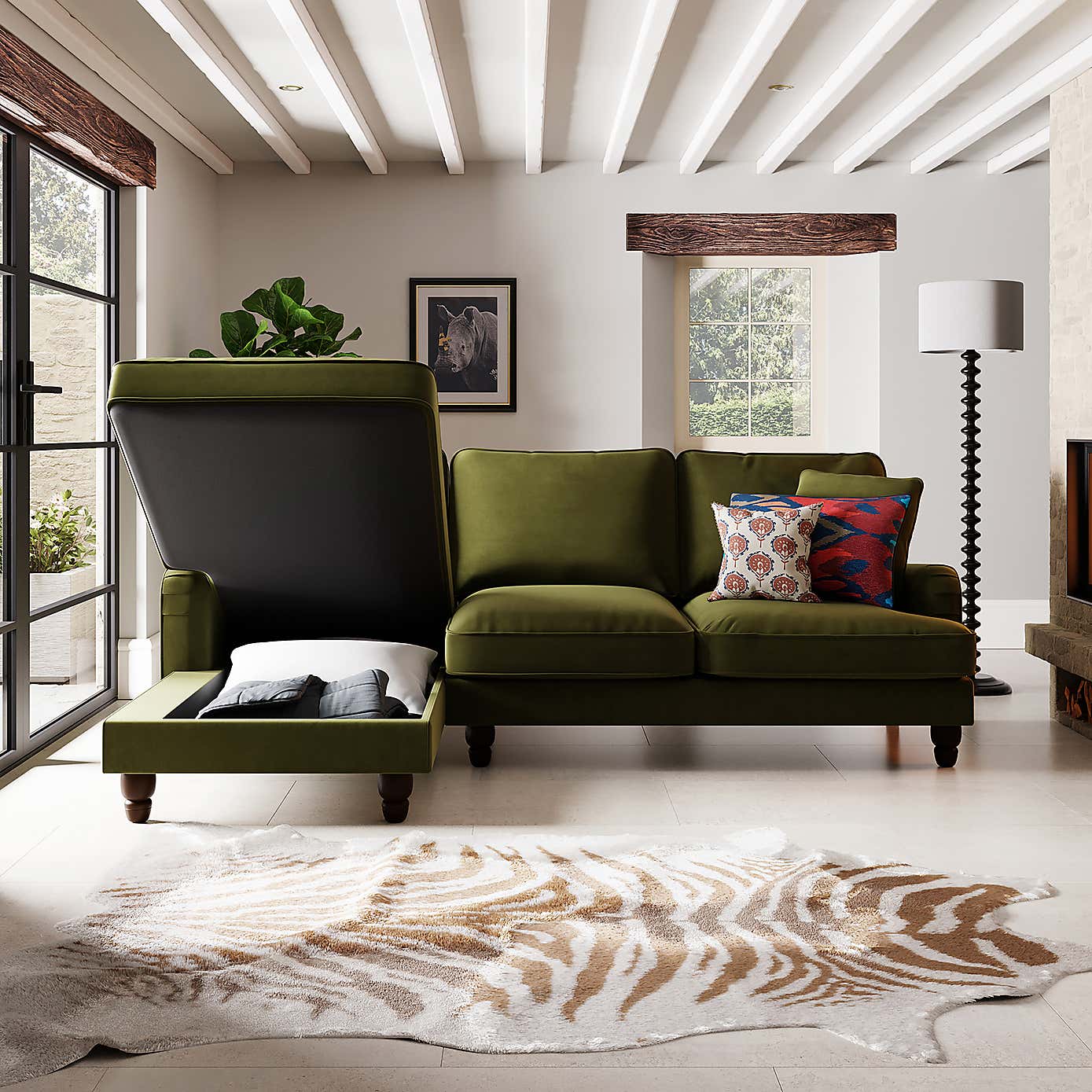 Beatrice Matte Velvet 4 Seater Corner Chaise Double Sofa Bed