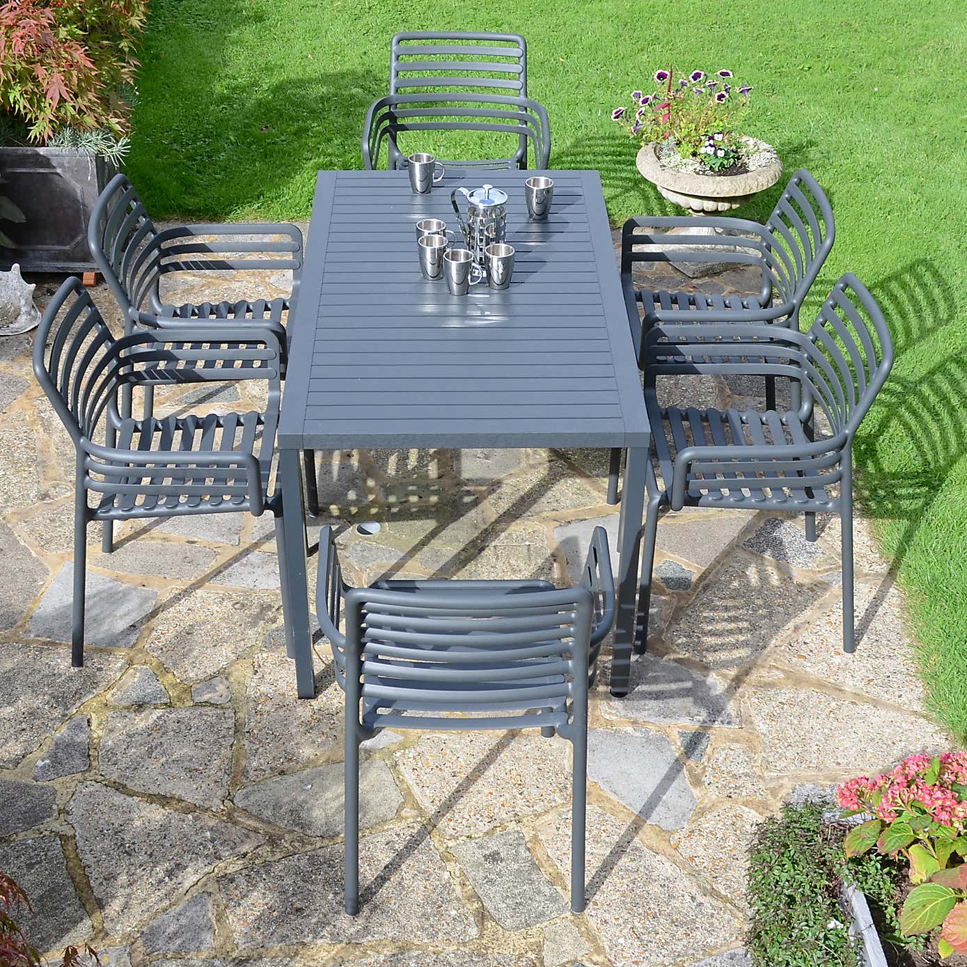 Cube Dining Table with 6 Doga Chair Set Anthracite
