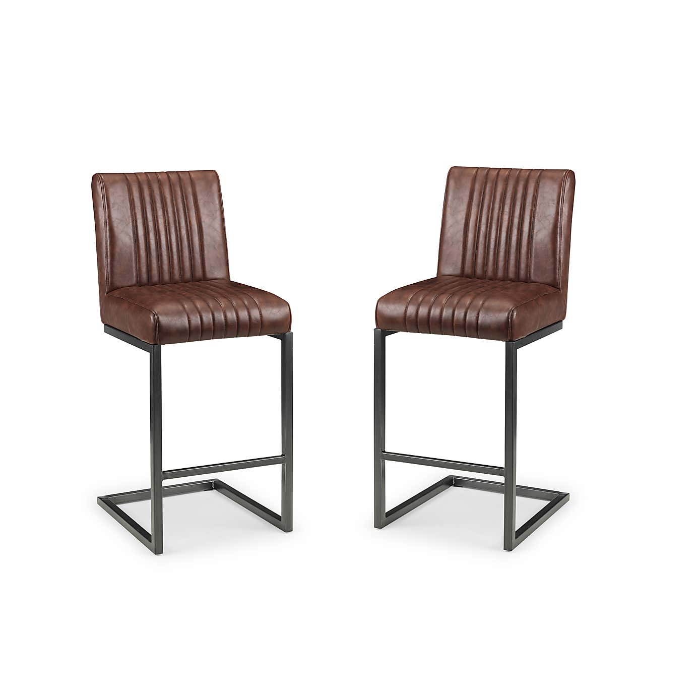 Brooklyn Set of 2 Bar Stools, Faux Leather