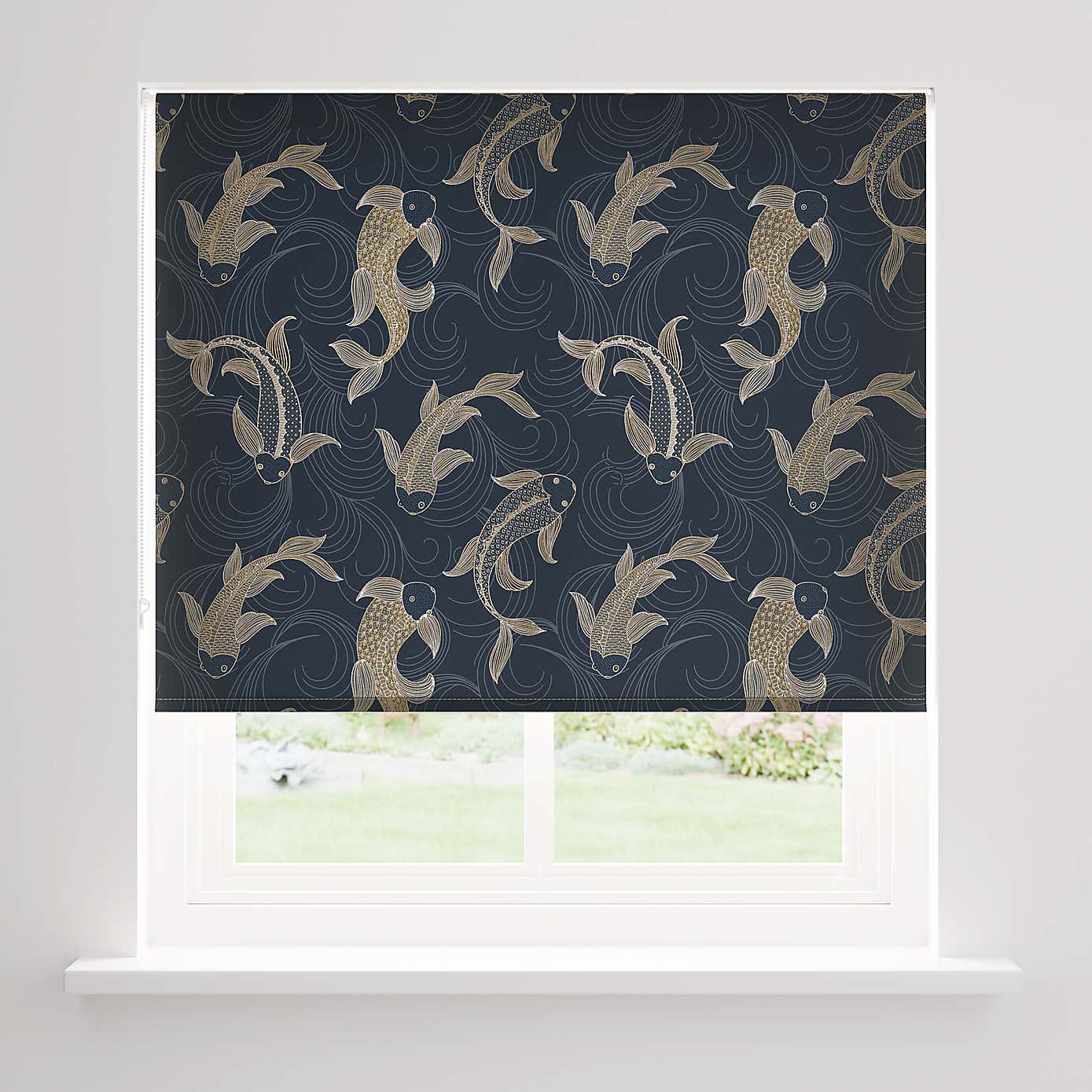 Decorative Fish Moisture Resistant Navy Daylight Roller Blind