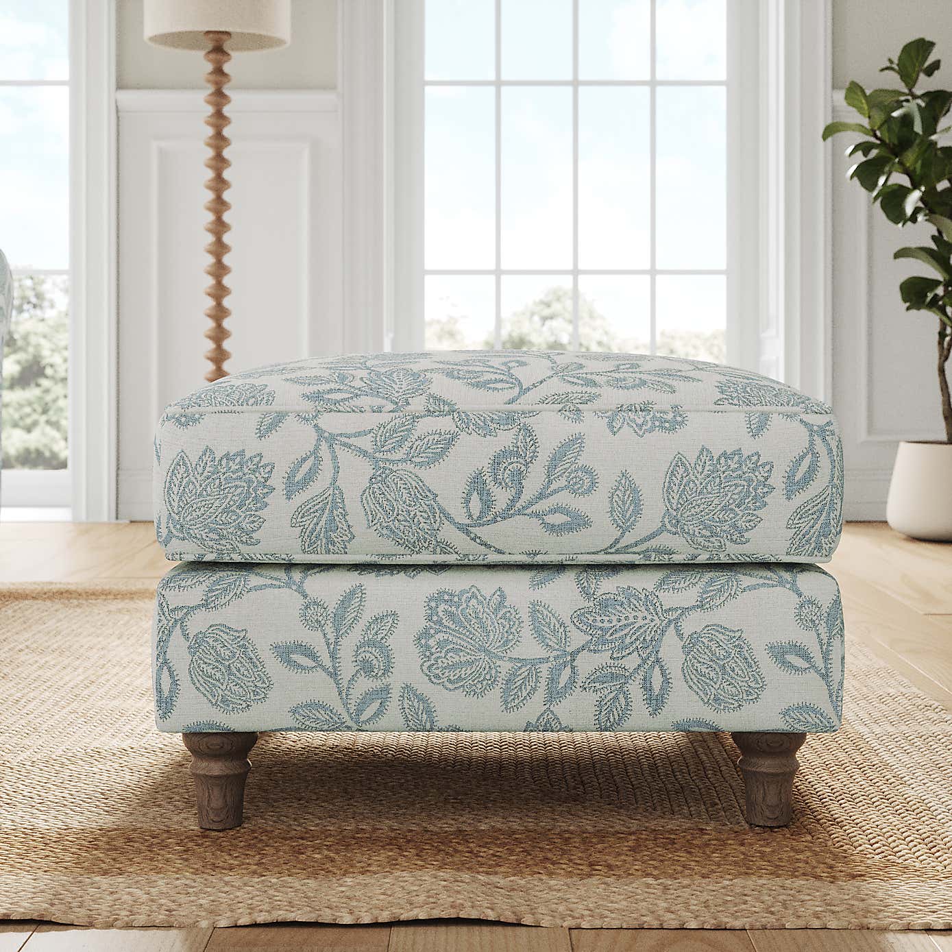 Flori Footstool, Floral Print Fabric