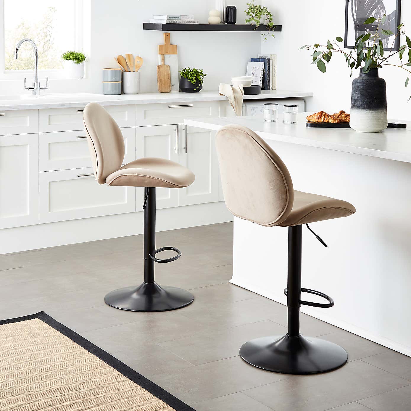 Jayde Adjustable Bar Stool, Velvet