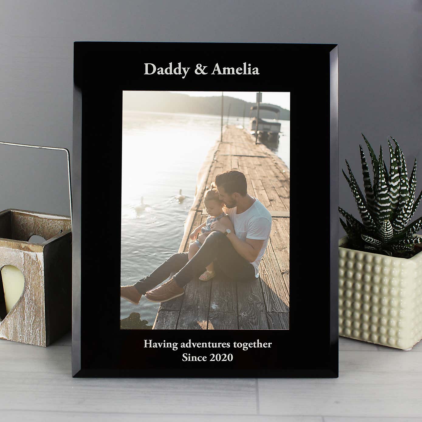 Personalised Portrait Black Glass Photo Frame