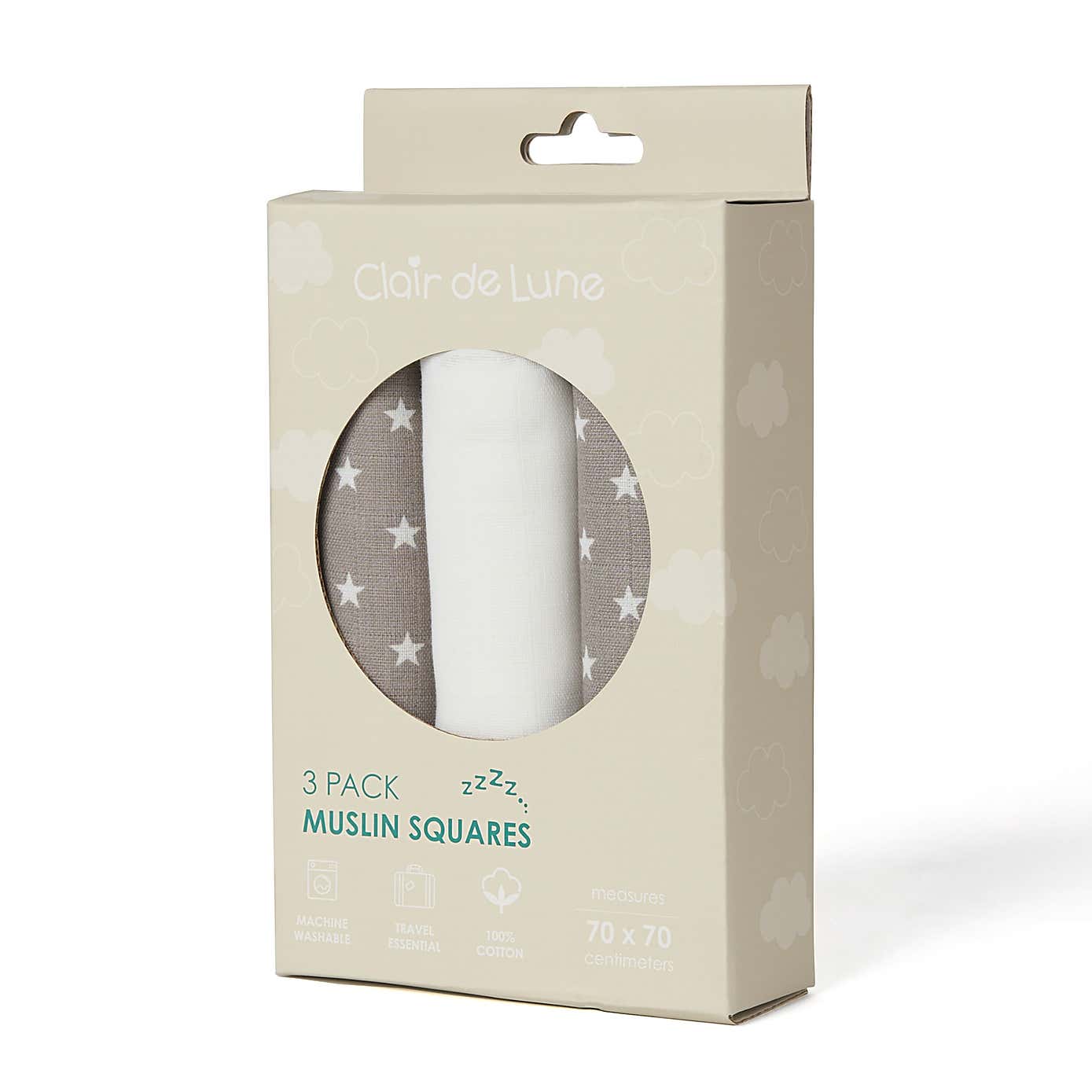 Clair de Lune Pack of 3 Muslin Squares 70x70cm