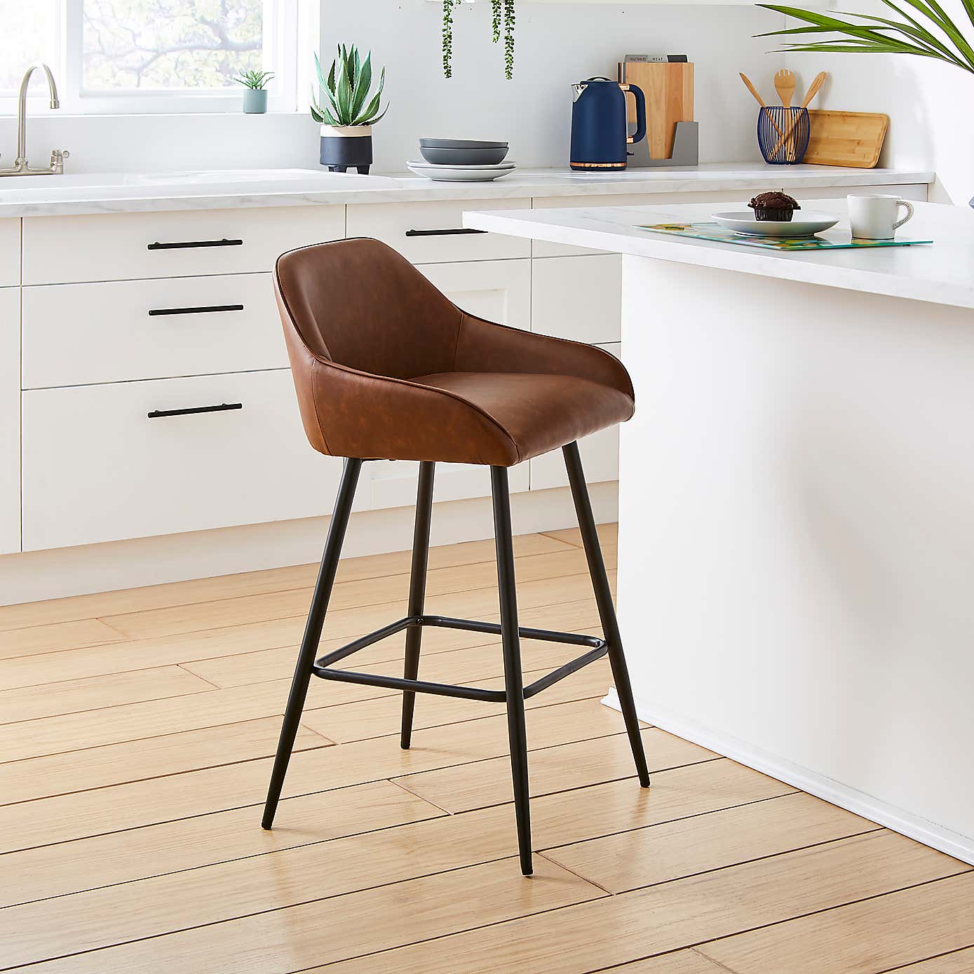 Radleigh Bar Stool, Faux Leather Tan