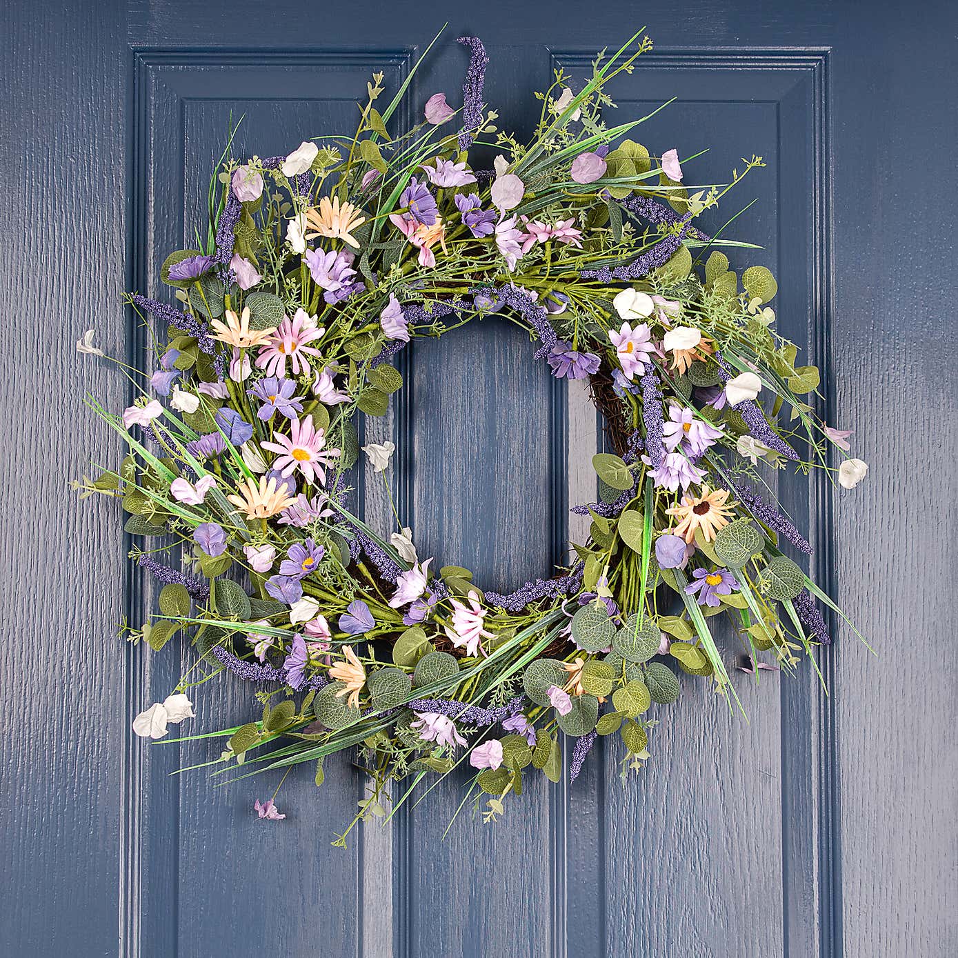 Artificial Spring Purple Florals Wreath