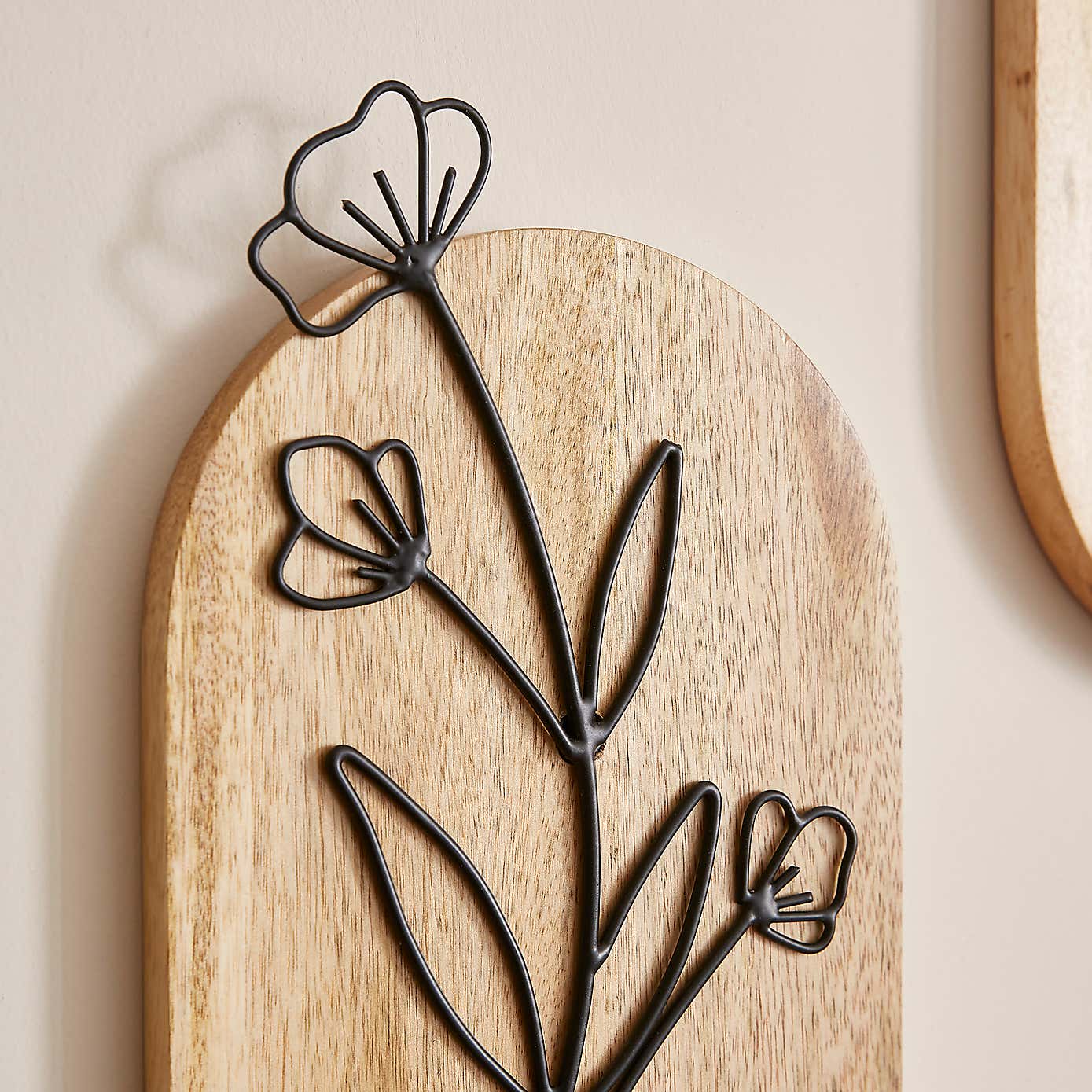 Set of 3 Floral Mango Wood & Wire Wall Art