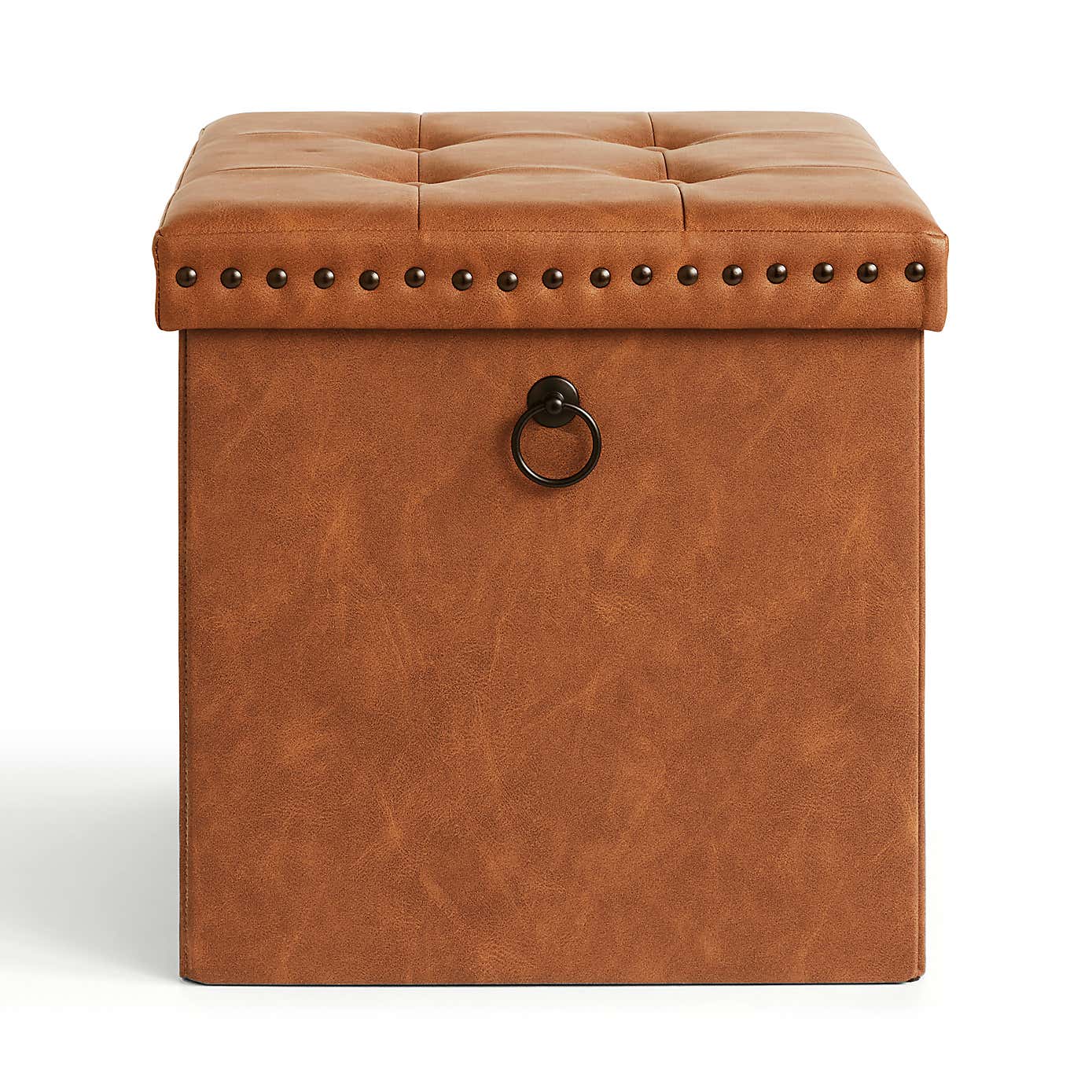 Faux Leather Cube Ottoman Tan