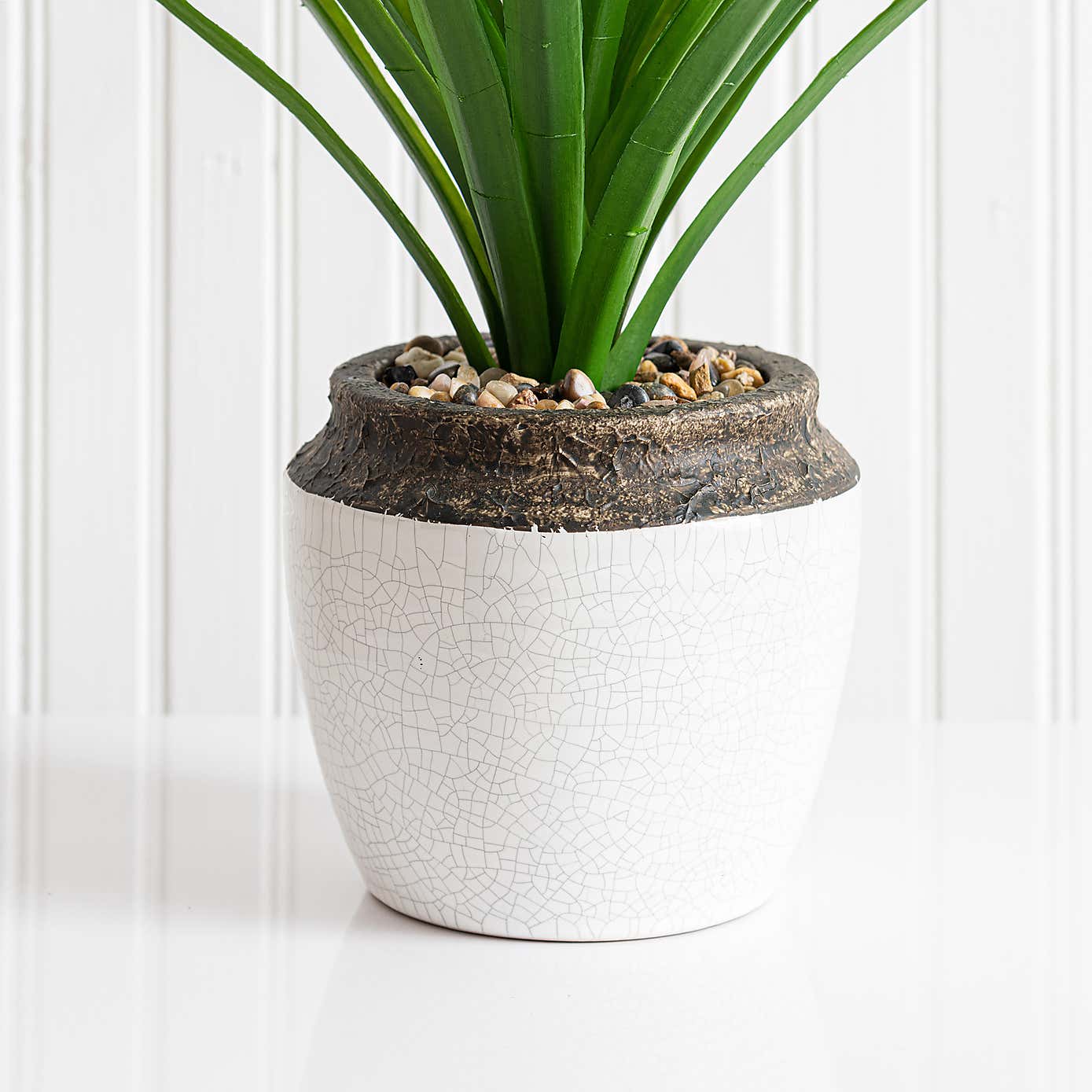 Artificial Dracaena in White Ceramic Plant Pot