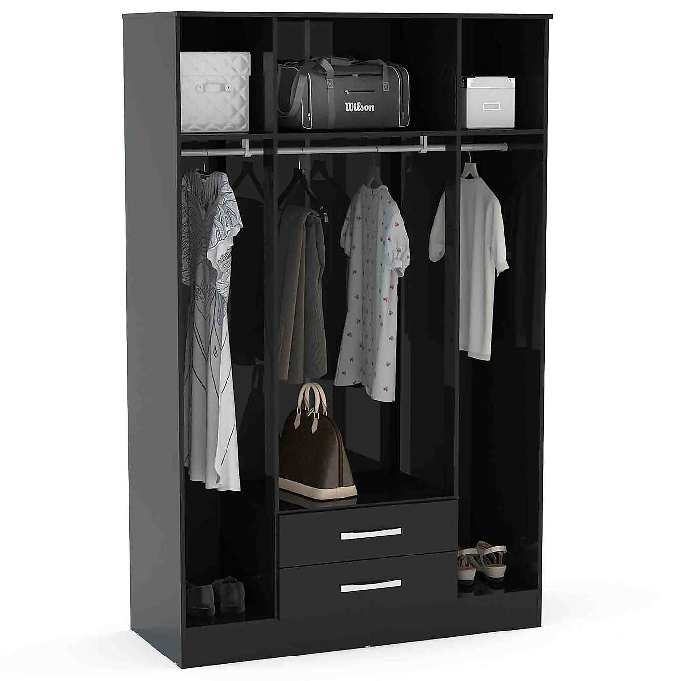 Lynx Grey 4 Door Mirrored Wardrobe