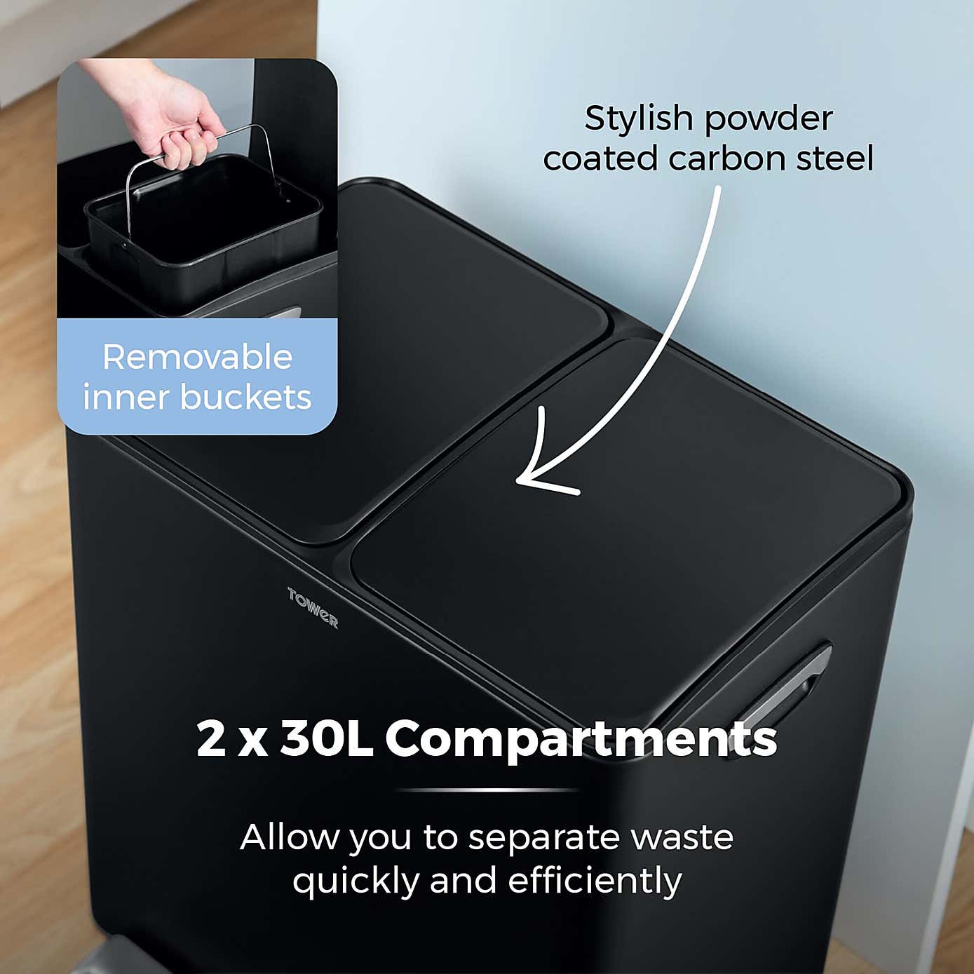 Tower 60L Recycling Pedal Bin