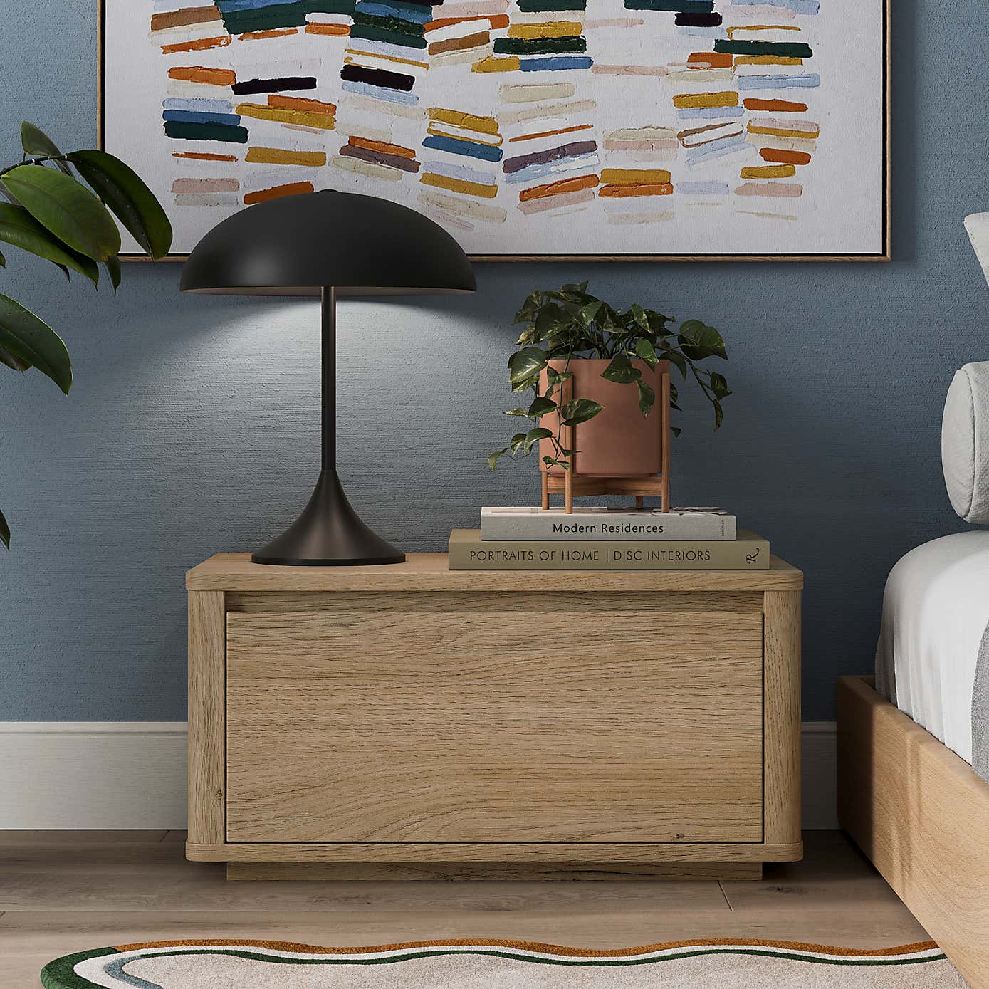 Malik Wide 1 Drawer Bedside Table