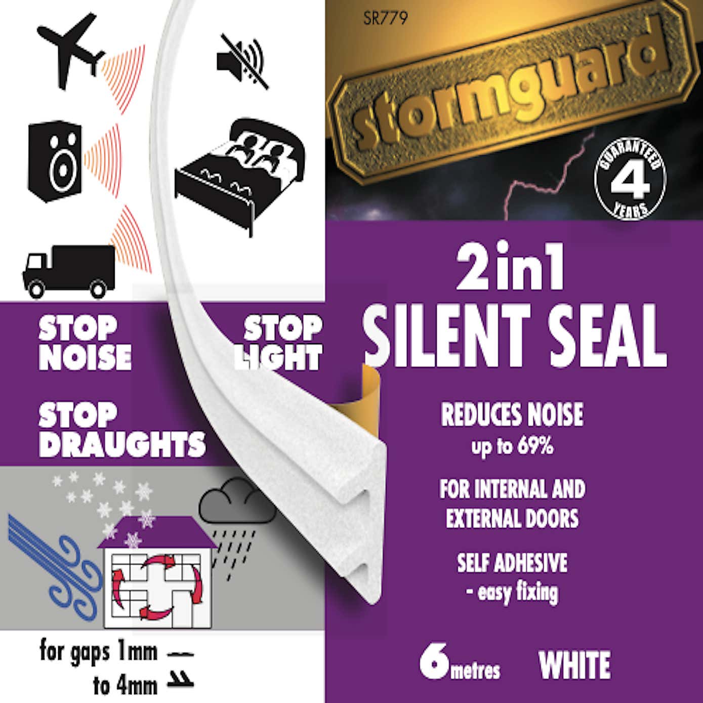 Stormguard Acoustic Silent Seal Draught Excluder 6m White