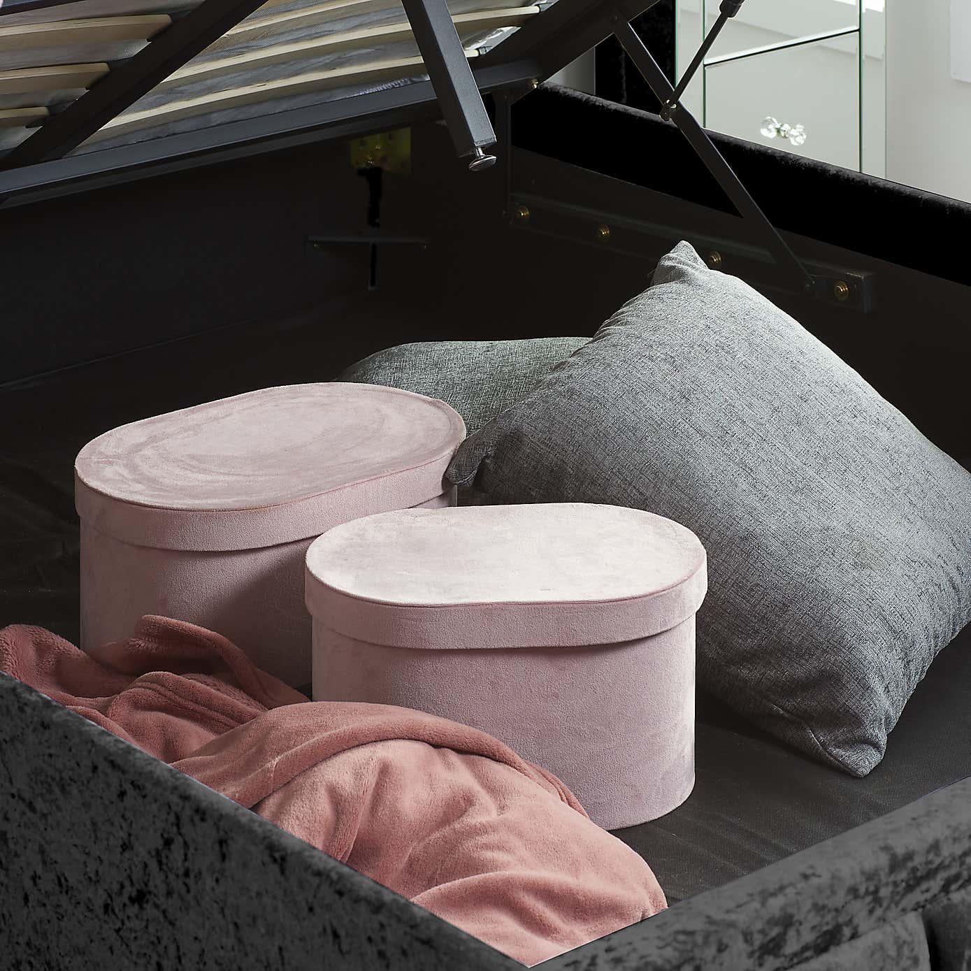 Hannover Steel Crushed Velvet Ottoman Bed