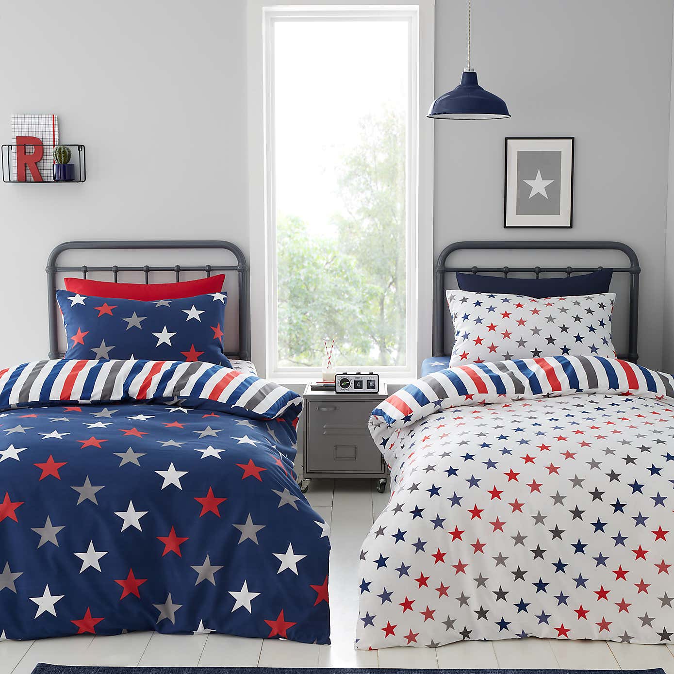 Catherine Lansfield Set of 2 Stripes And Stars Duvet Cover & Pillowcase Sets