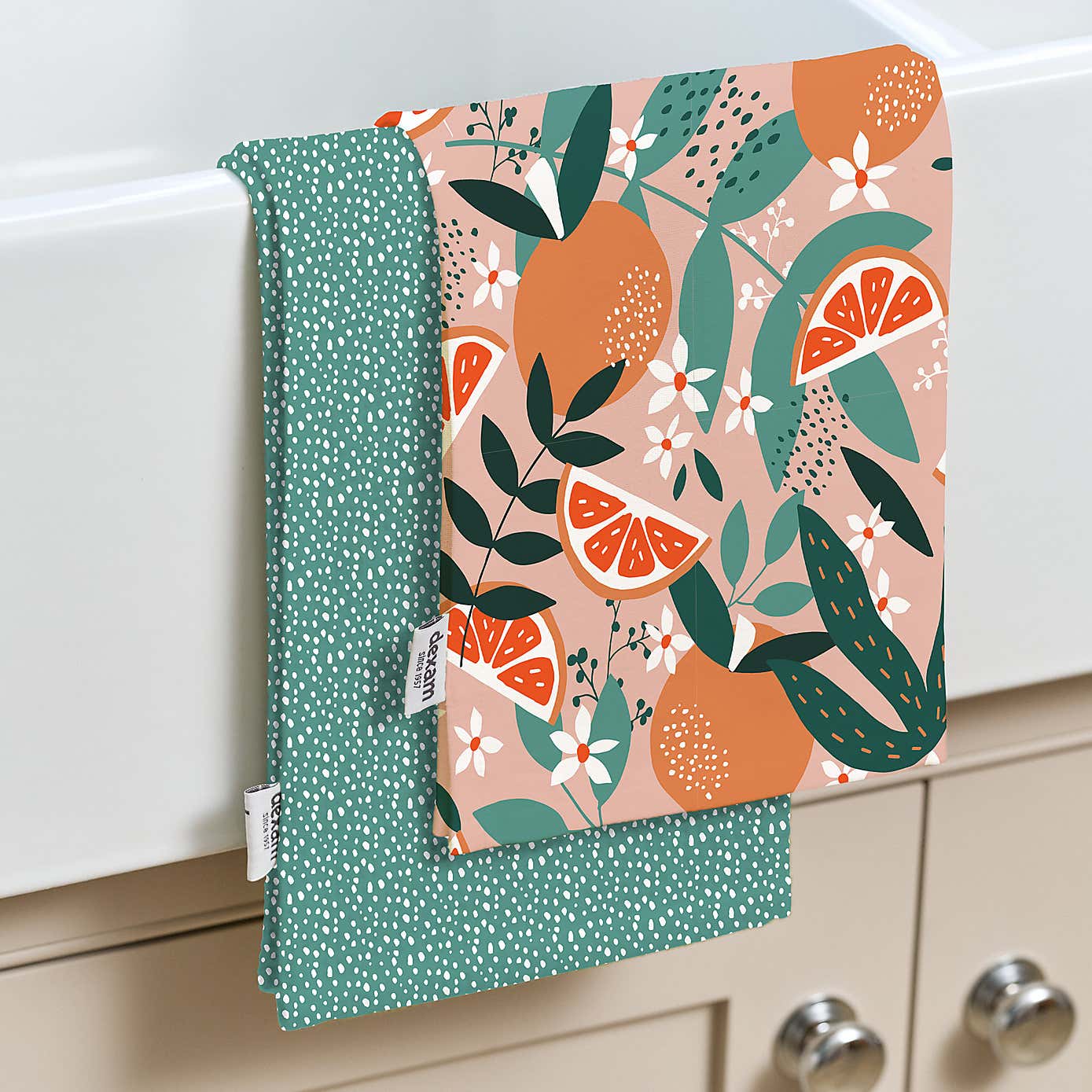 Dexam Exotic Fruit Set of 2 Cotton Blush Tea Towels