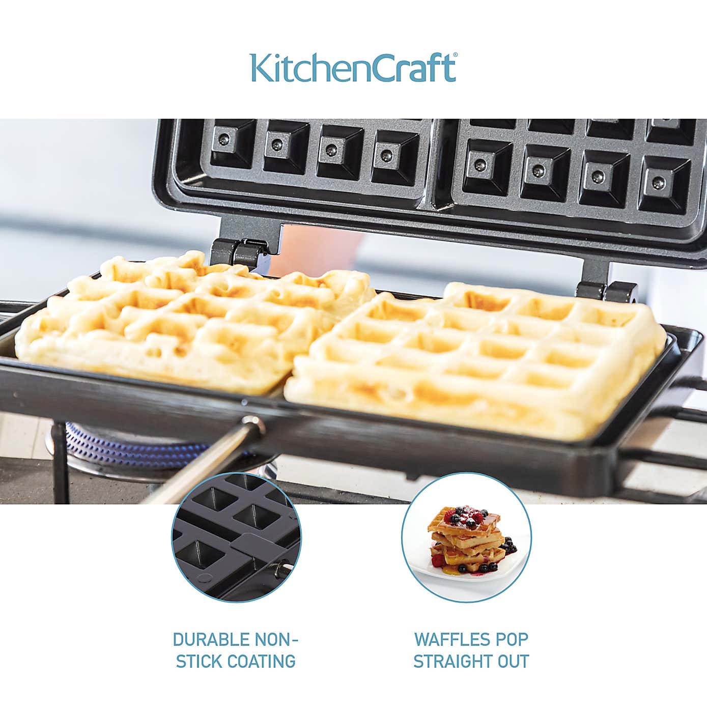 KitchenCraft Non-Stick Metal Double Stovetop Waffle Maker