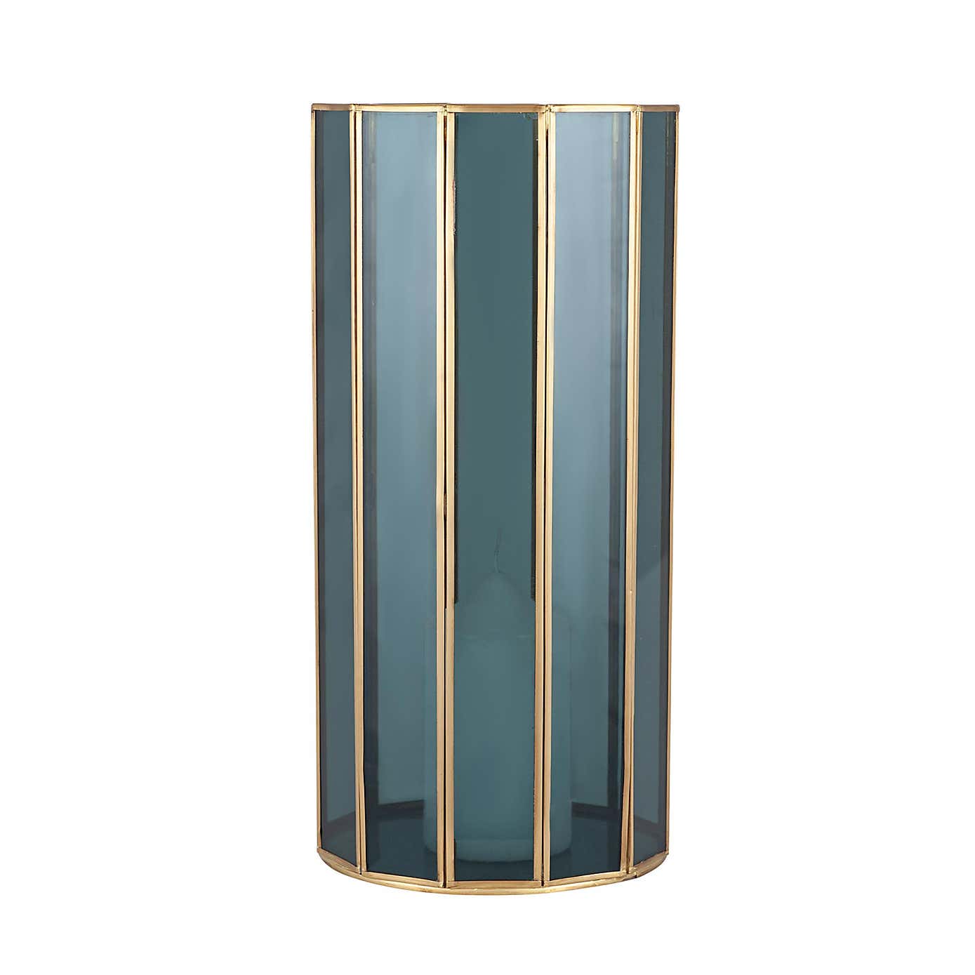 Brass & Smoked Glass Panelled Hurricane Candle Holder