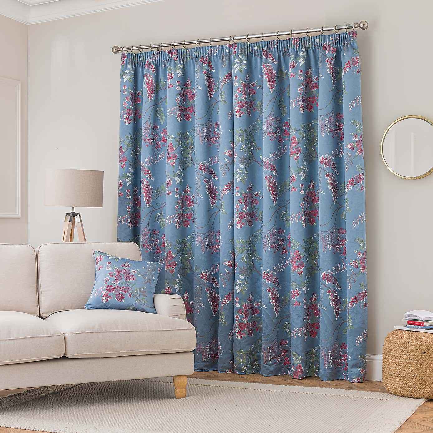 Trailing Wisteria Blackout Pencil Pleat Curtain