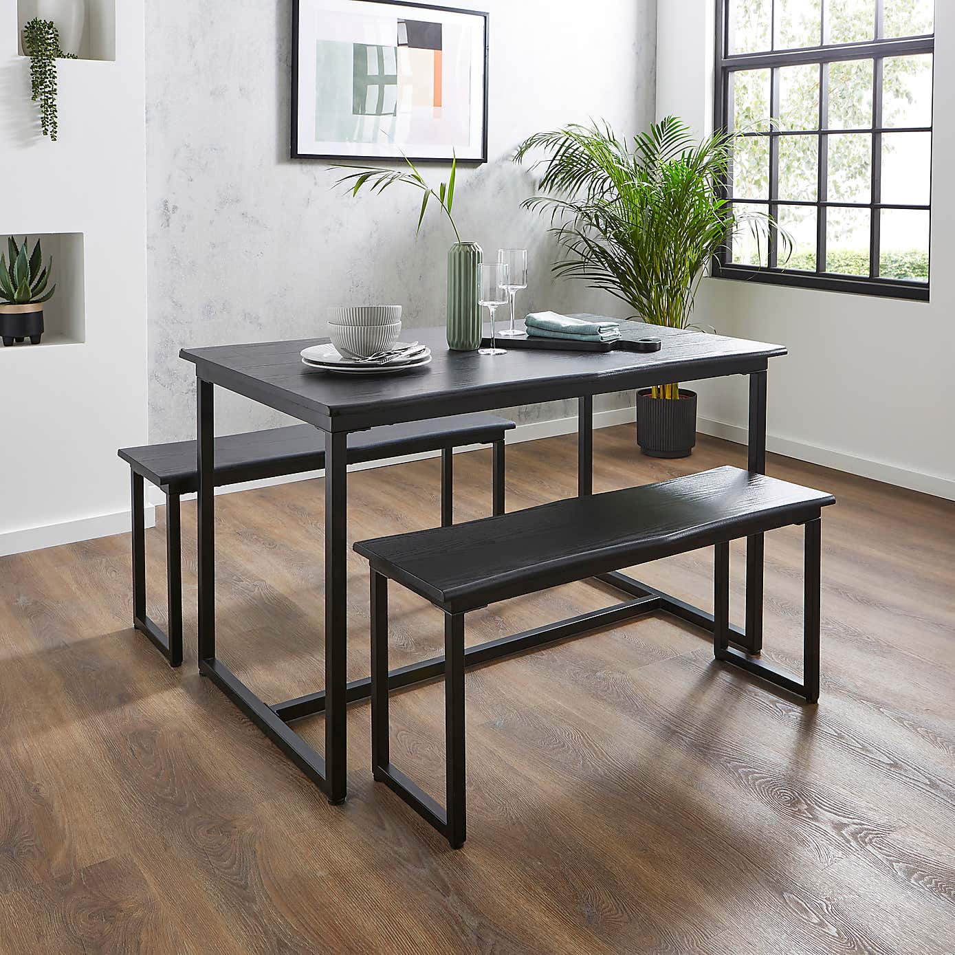 Ronan Wave Edge Dining Table and Bench Set