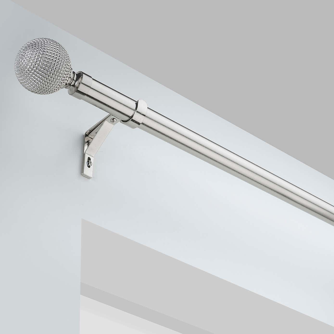 Studded Ball Satin Steel Eyelet Curtain Pole Dia. 28mm