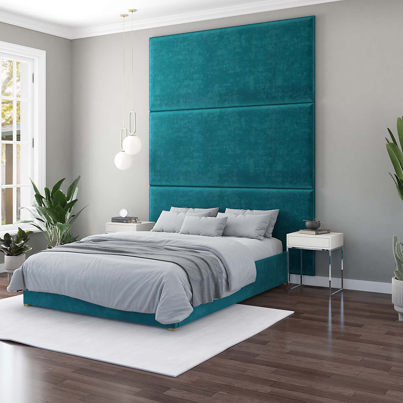 Hanging Wall Panel Dual Mount Plush Velvet Headboard