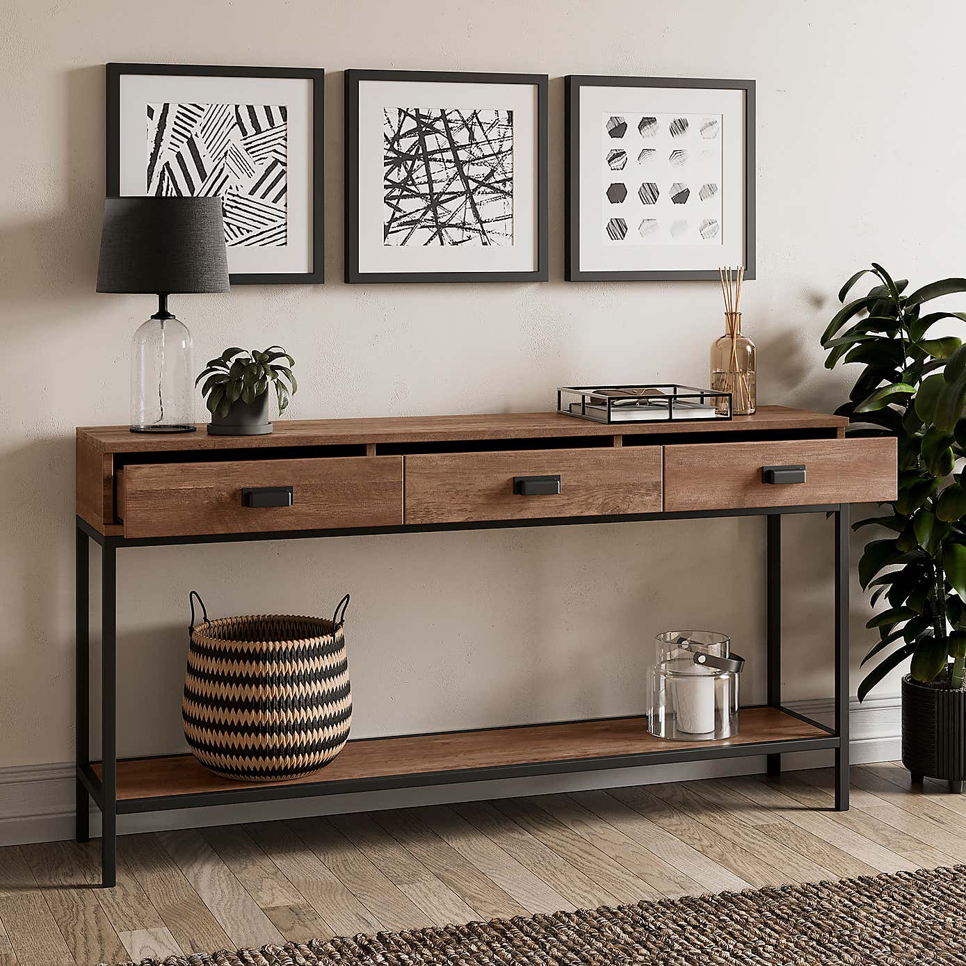Fulton Extra Wide Console Table, Pine Effect
