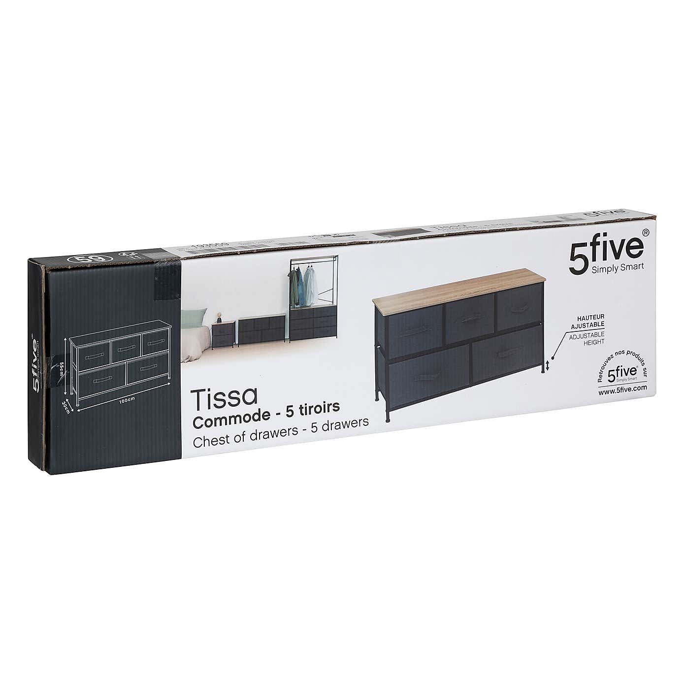 Tissa Low Grey 5 Drawer Storage Unit