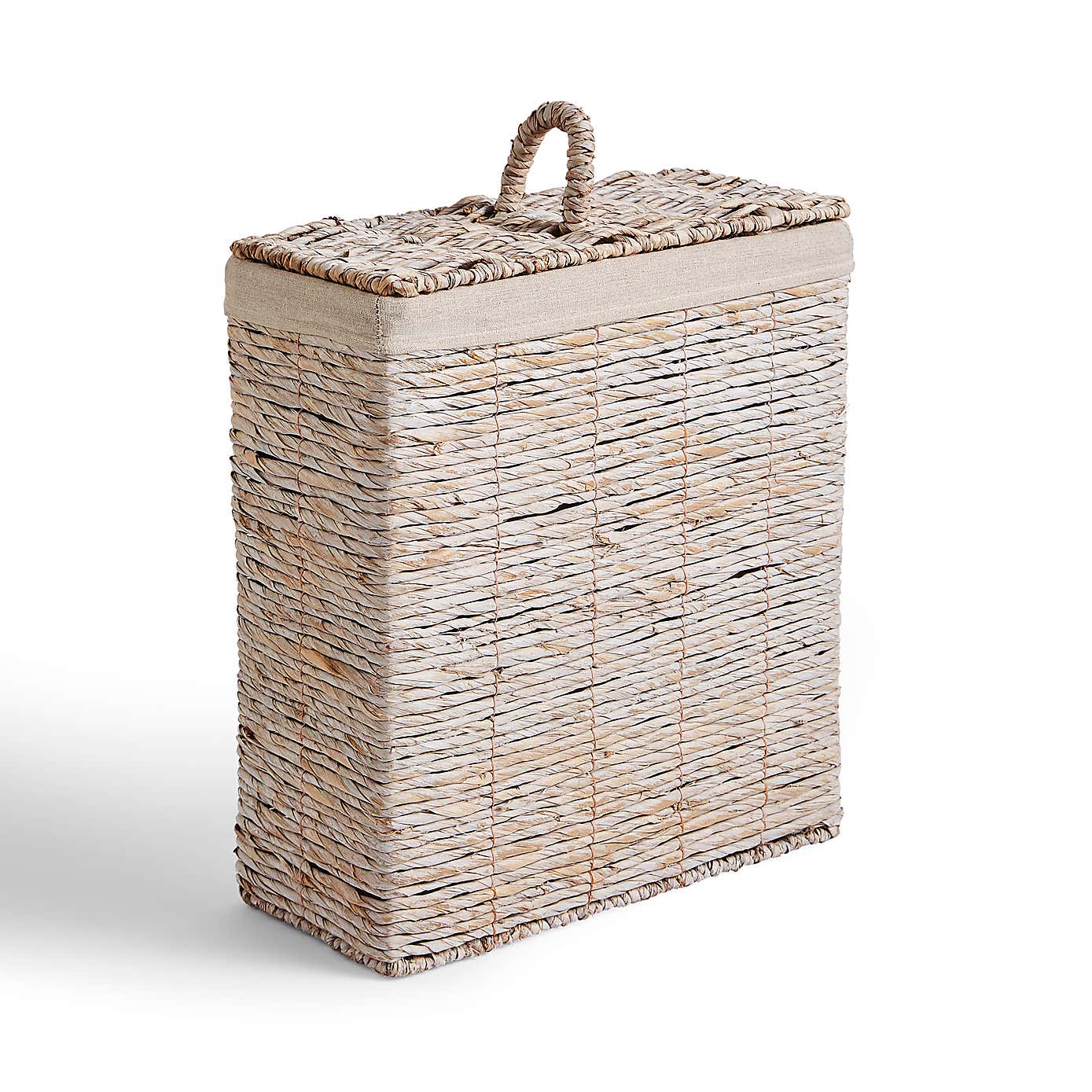 White Wash Wicker Slimline Laundry Basket