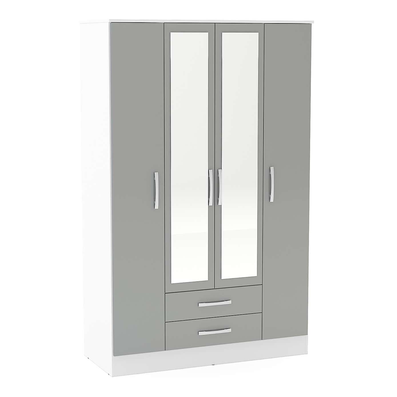 Lynx Grey 4 Door Mirrored Wardrobe