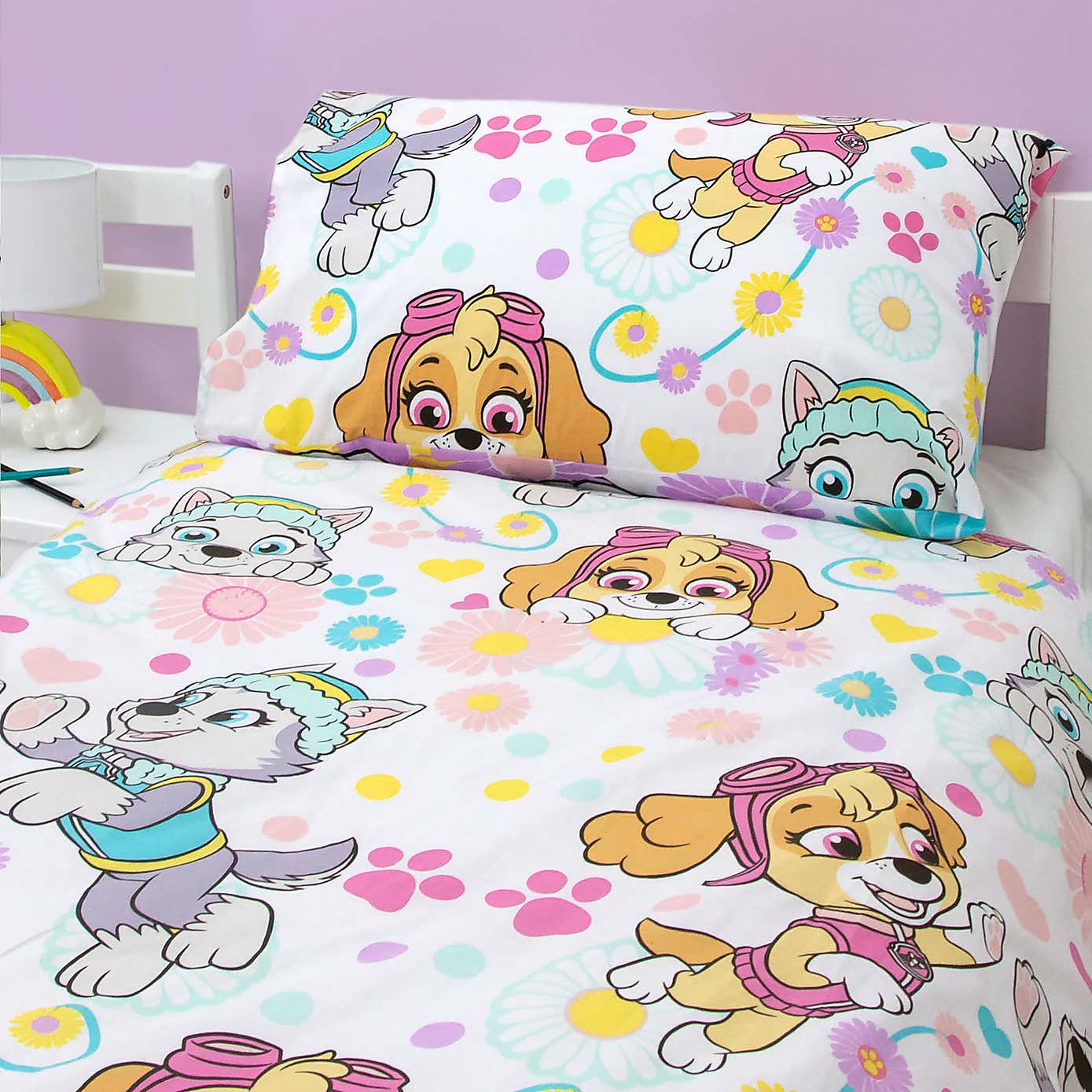 Paw Patrol Flowers Toddler Duvet Cover and Pillowcase Set