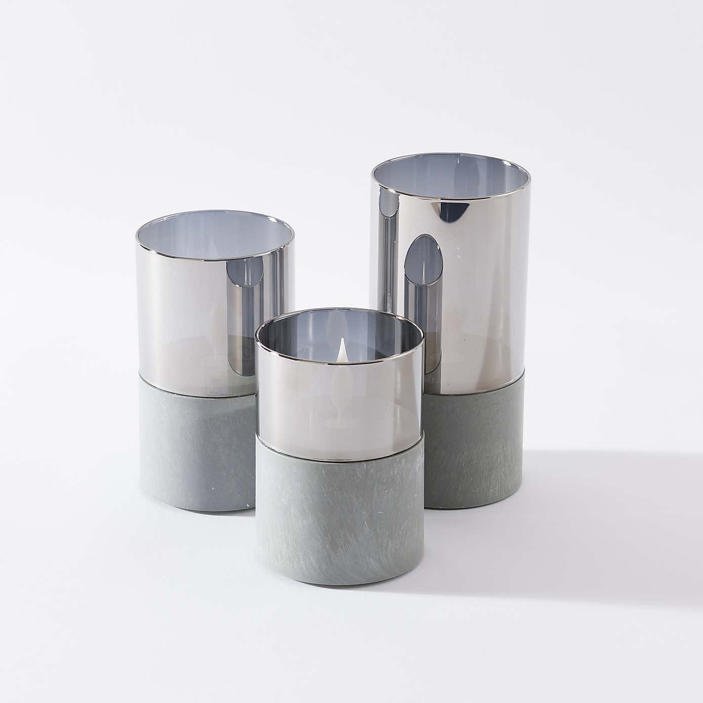 Set of 3 Grey Glass LED Candles