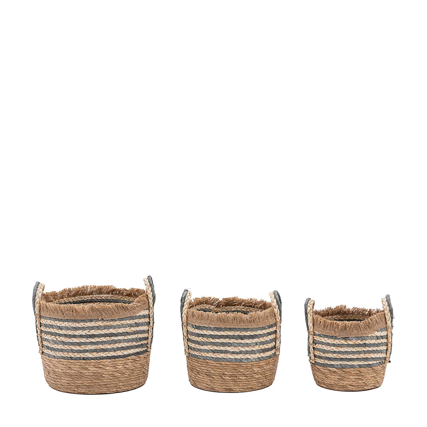 Set of 3 Fringed Woven Stripe Storage Baskets