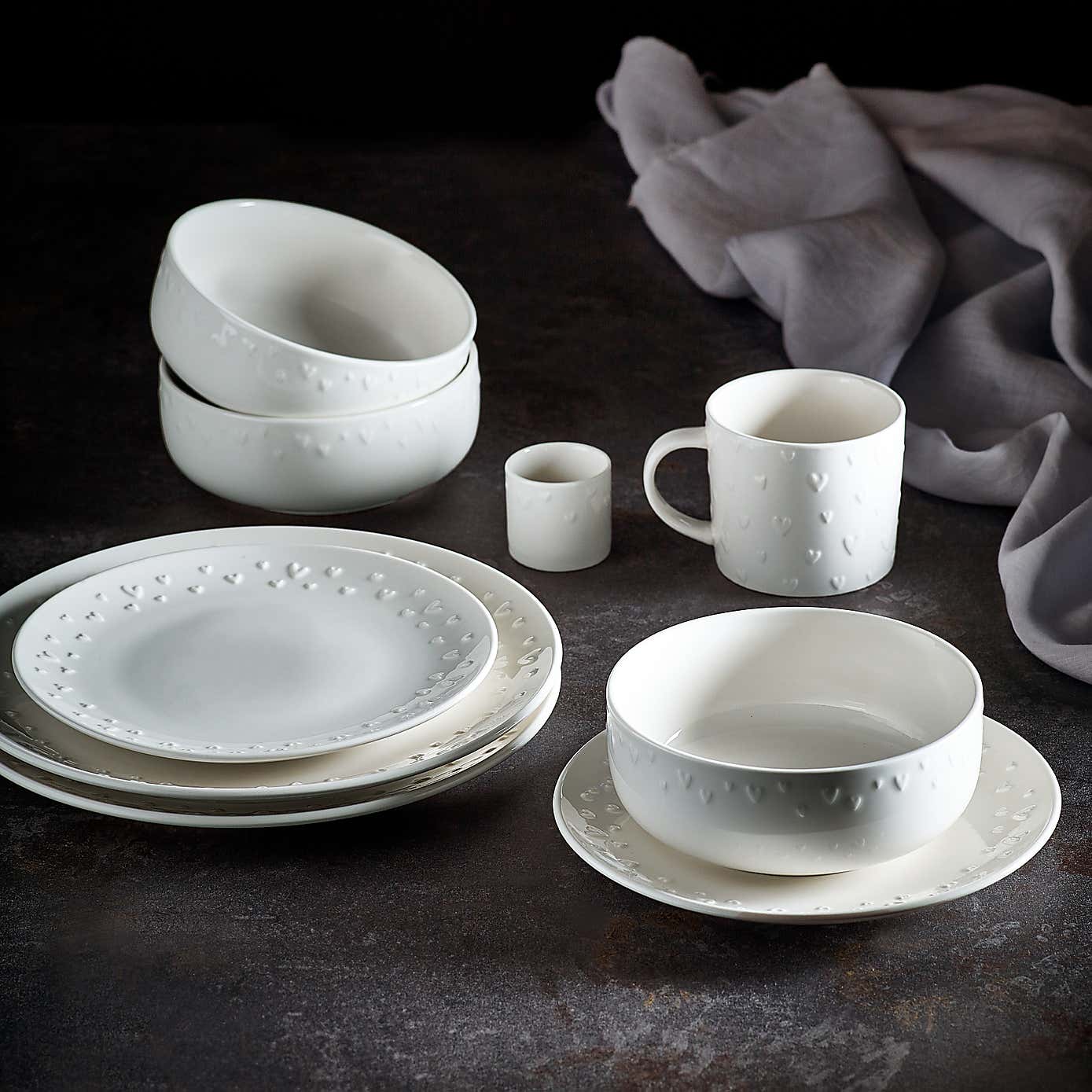 Heart Embossed 12 Piece Dinner Set