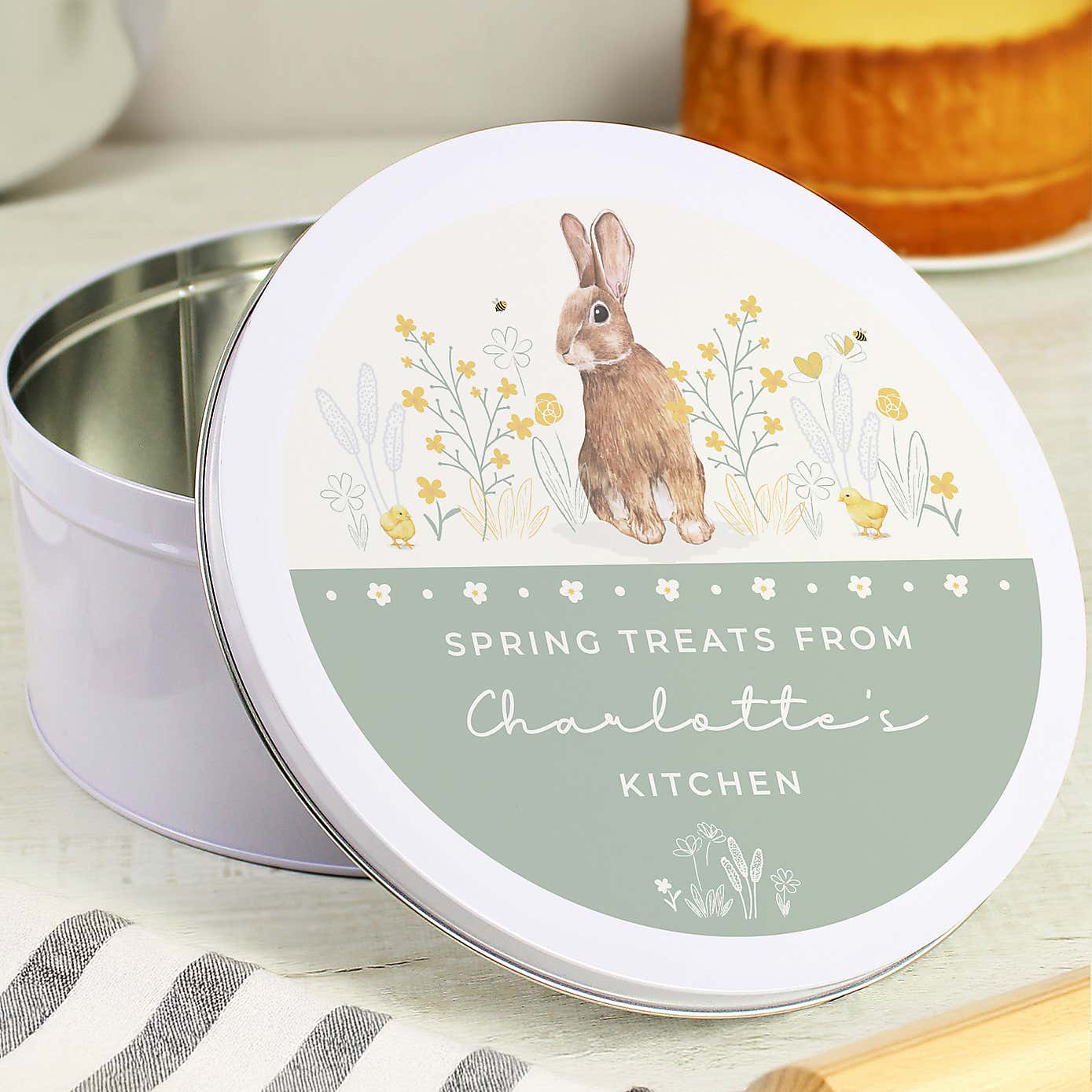 Personalised Spring Bunny Metal Cake Tin