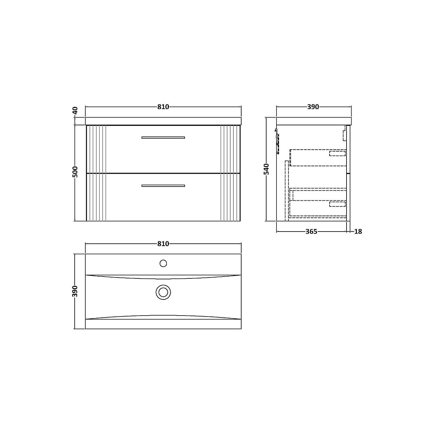 Deco Wall Mounted 2 Drawer Vanity Unit with Basin