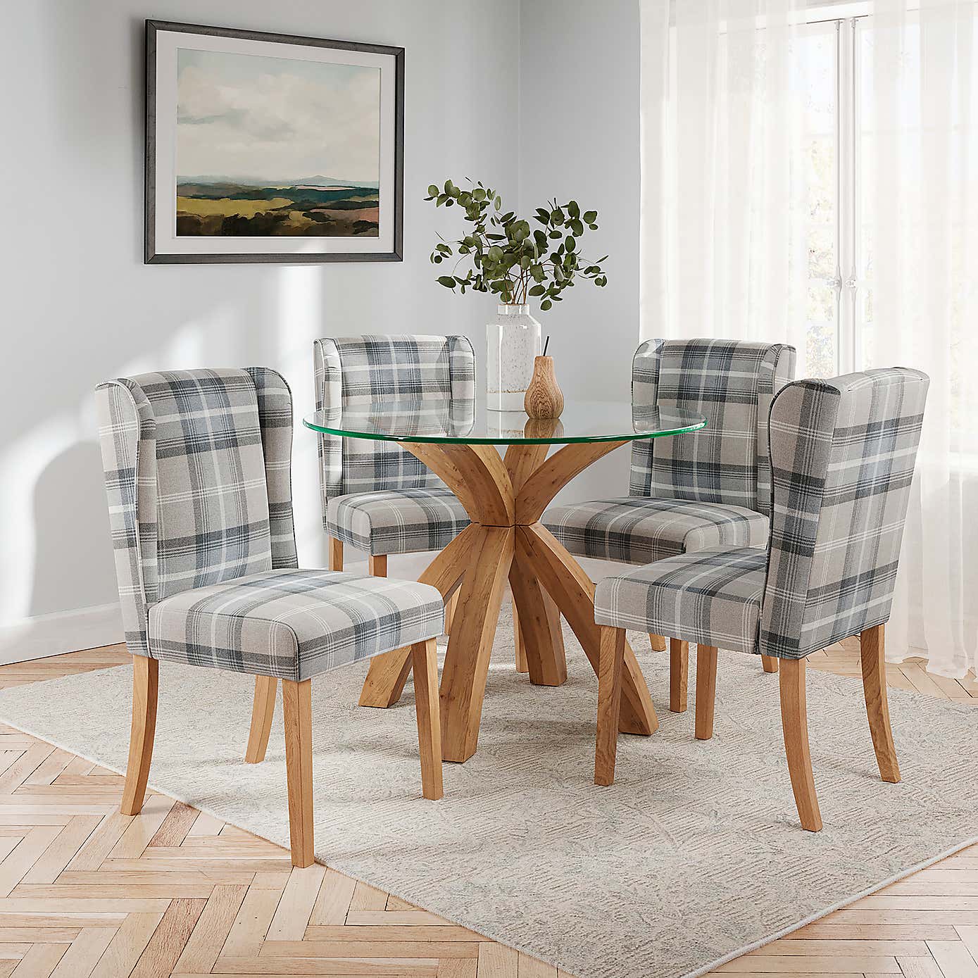 Oswald Set of 2 Country Check Dining Chairs