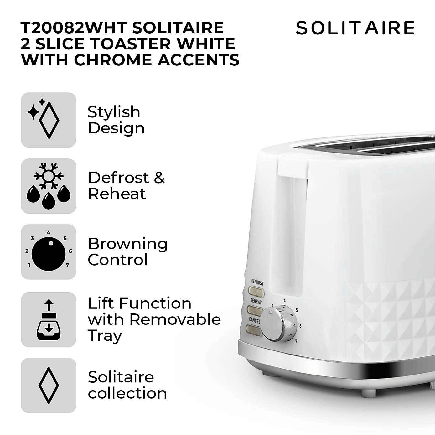 TOWER Solitaire 2 Slice Toaster