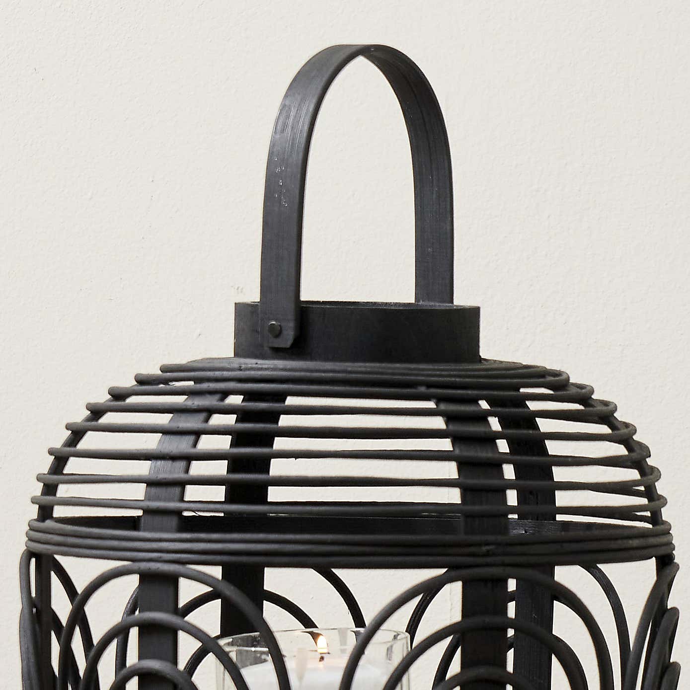 Large Natural Bamboo and Glass Lantern