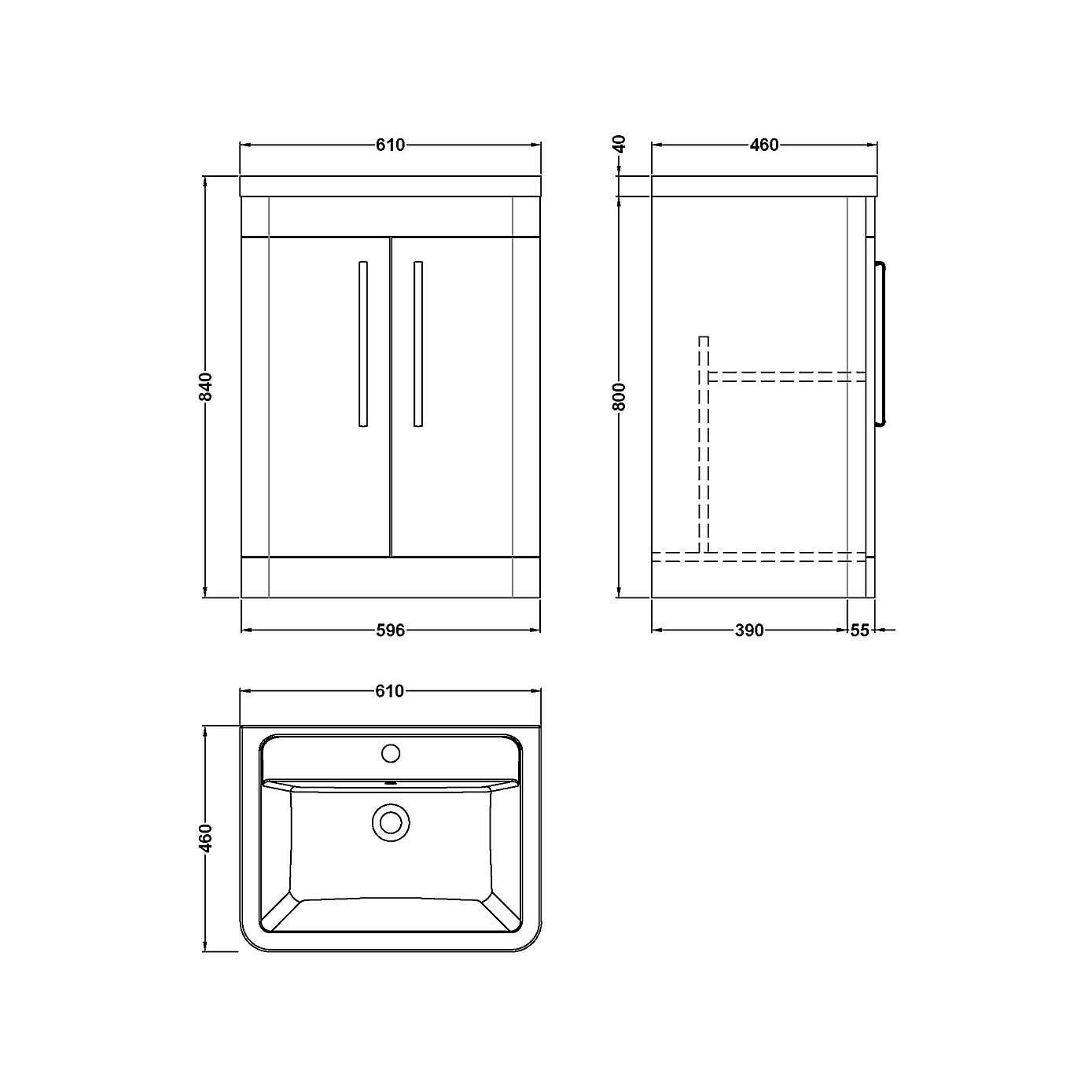Parade Floor Standing 2 Door Vanity Unit with Ceramic Basin