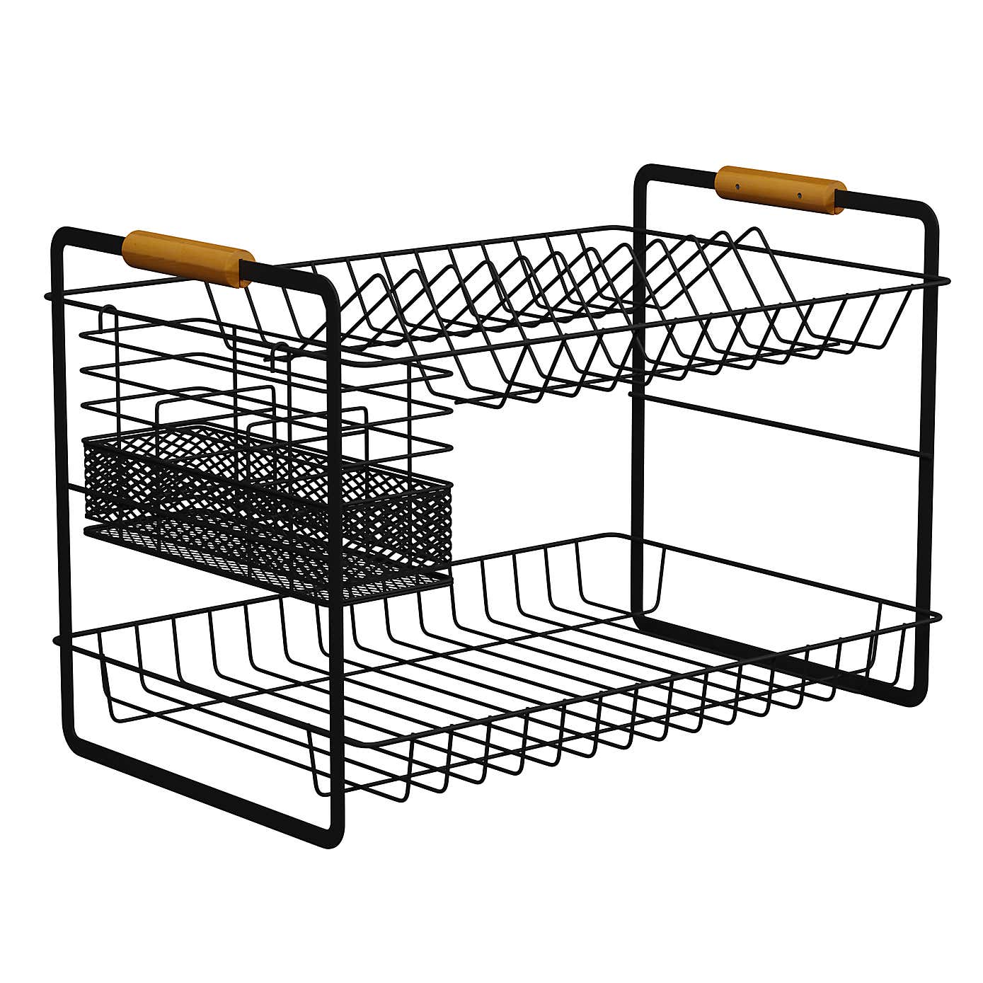 Matt Black and Bamboo Two Tier Drainer