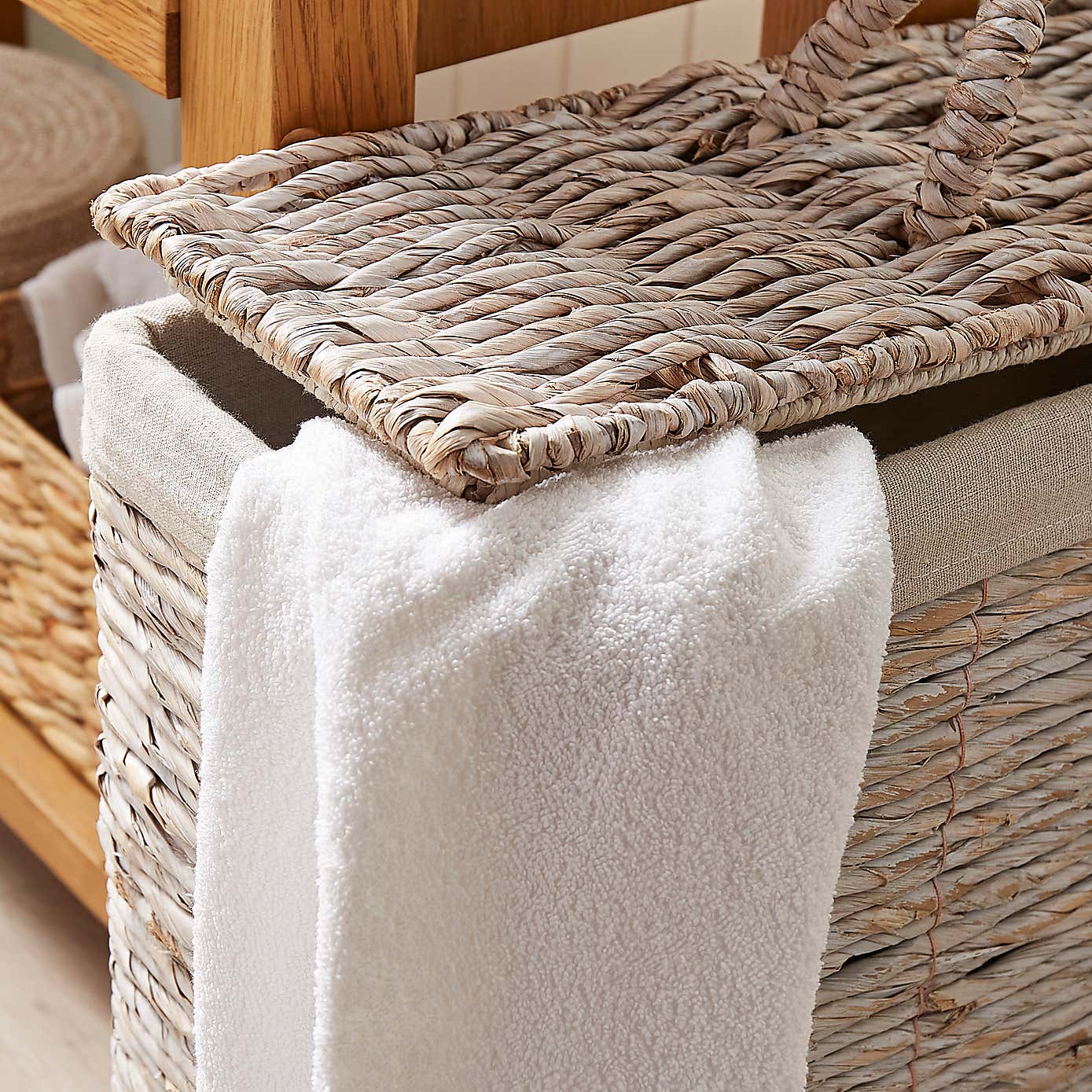 White Wash Wicker Slimline Laundry Basket