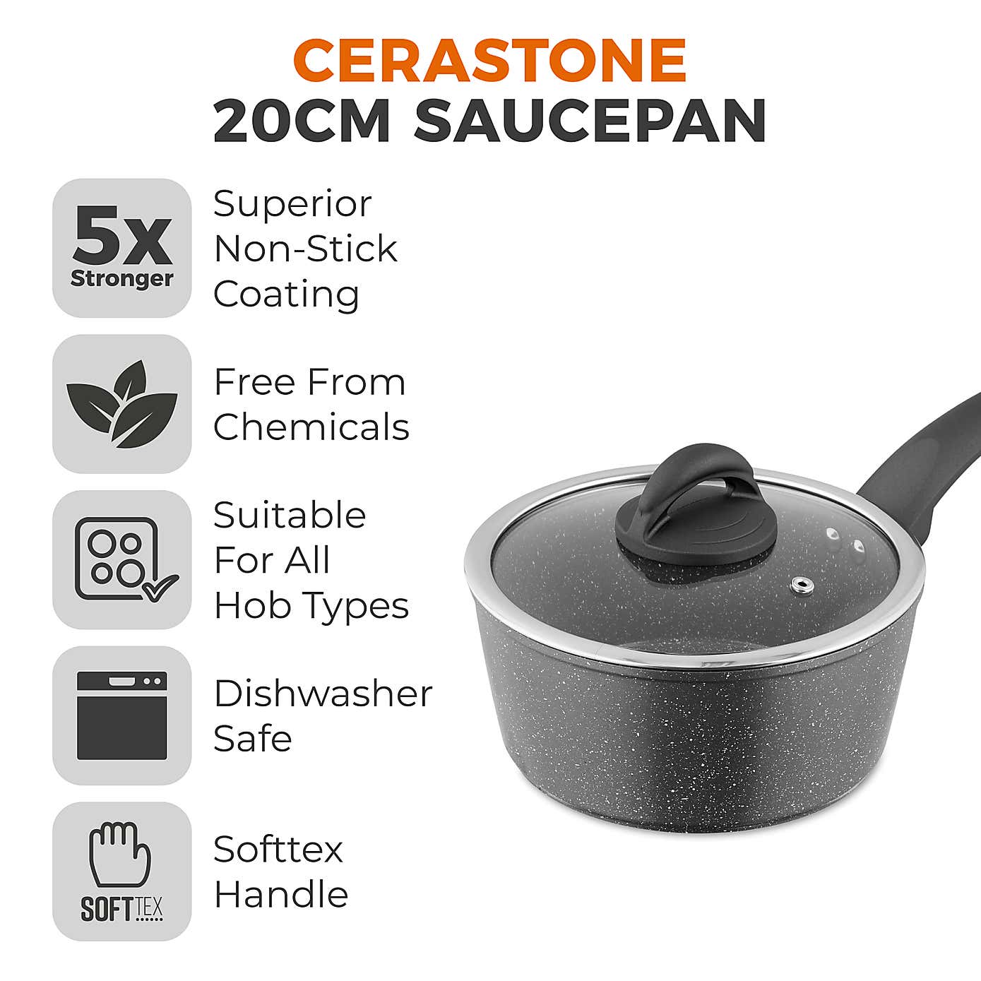 Tower Cerastone Non-Stick Forged Aluminium Grill Saucepan, 20cm