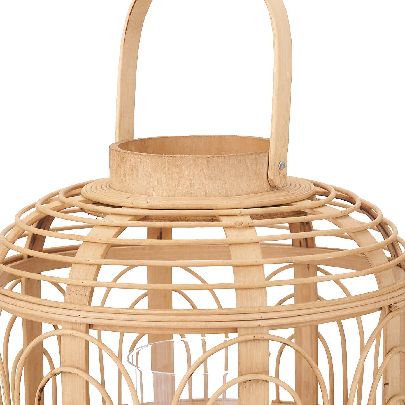 Large Natural Bamboo and Glass Lantern