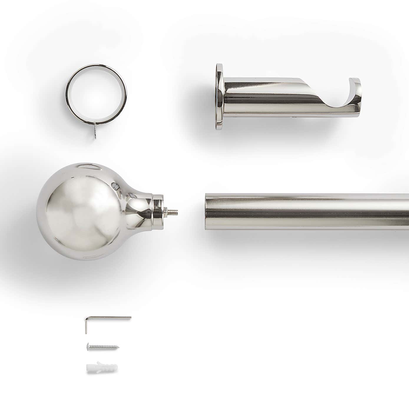 Contemporary Ball Fixed Metal Curtain Pole with Rings