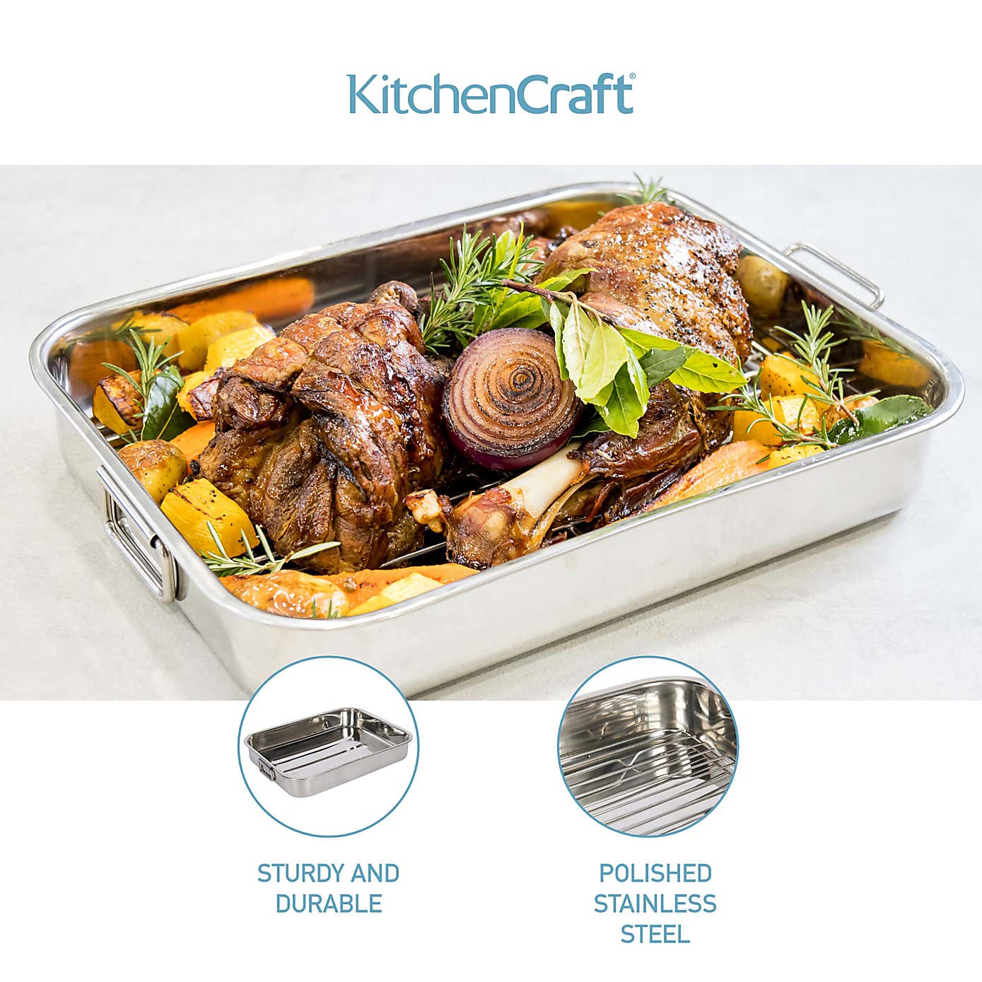Stainless Steel Roasting Tin with Rack and Handles