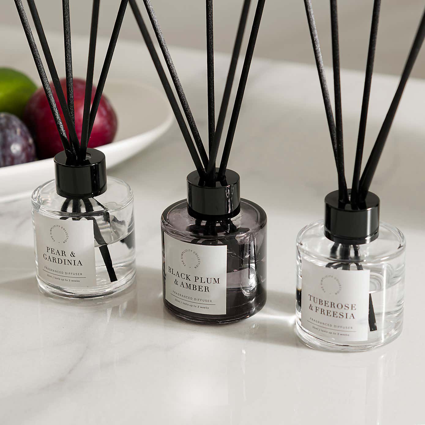 Set of 3 Pear & Gardenia, Plum & Patchouli and Tuberose & Freesia Diffusers