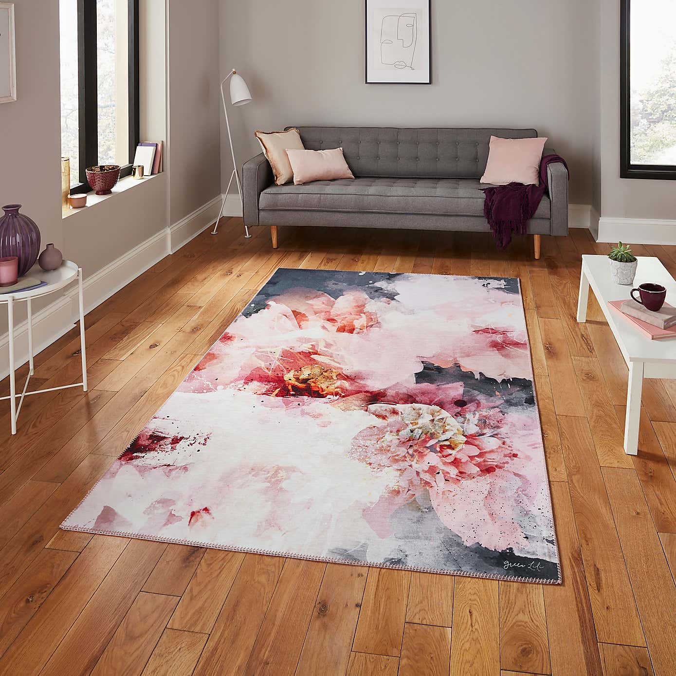 Michelle Collins Floral Rose and Black Rug