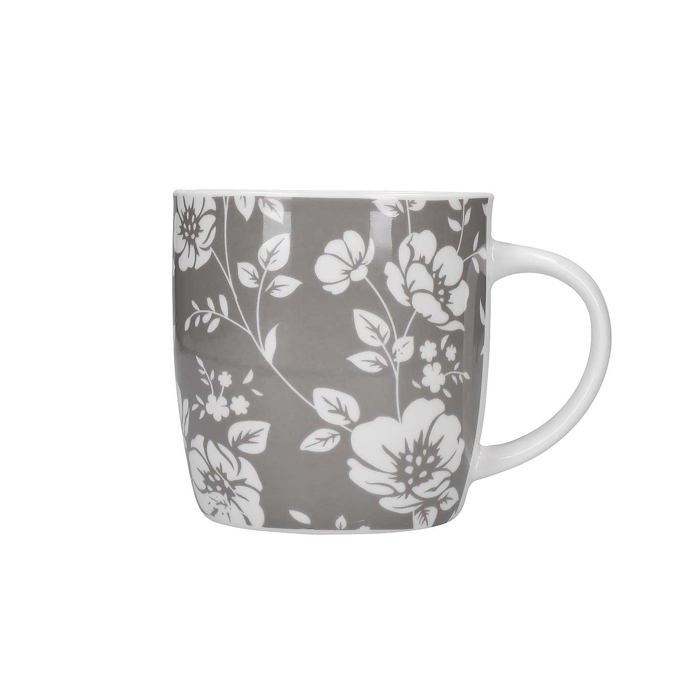 Kitchencraft Set of 4 Floral Polka Dot Grey Stoneware Mugs